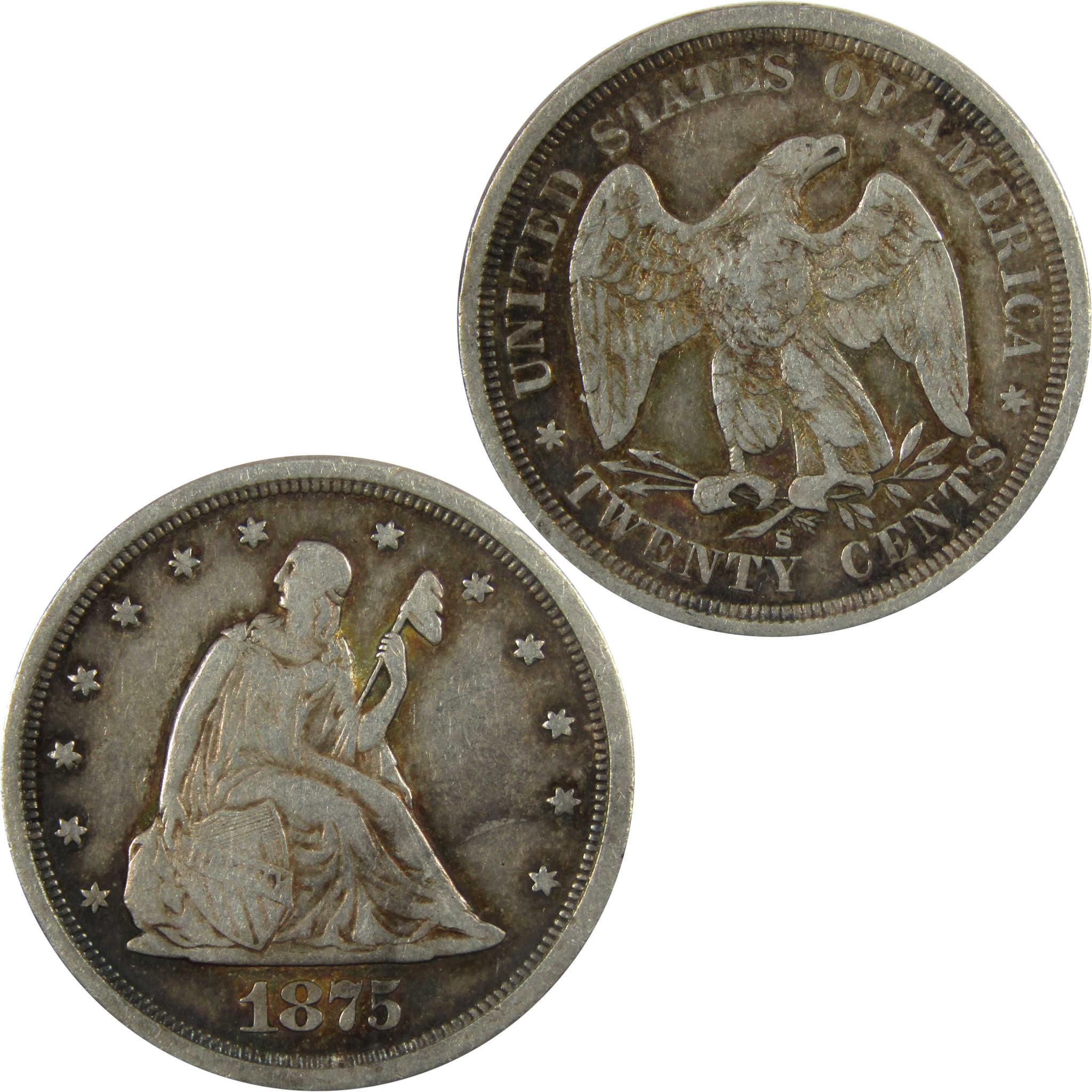1875 S Seated Liberty Silver Twenty Cent Piece VF Very Fine SKU:I24975