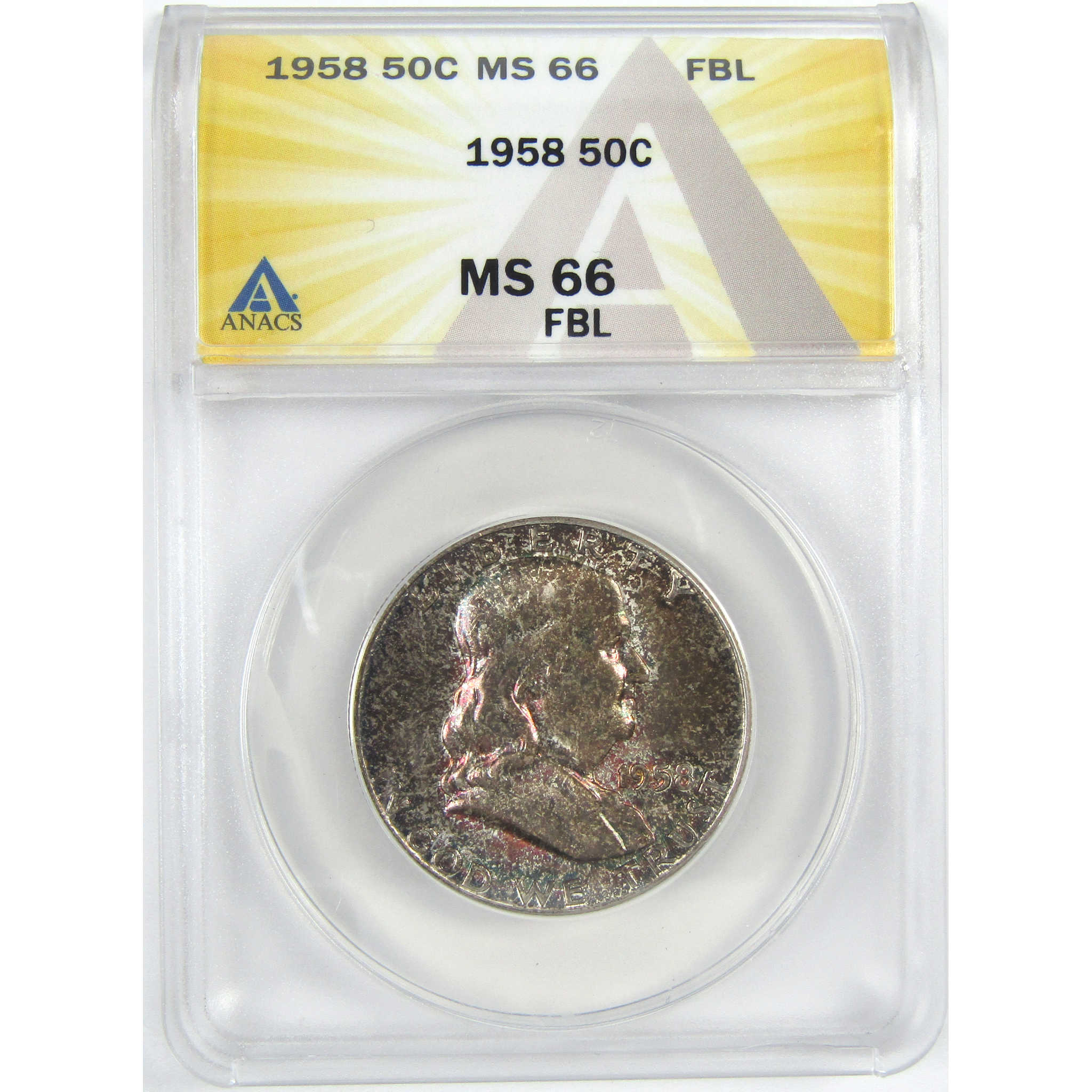 1958 Franklin Half Dollar MS 66 FBL ANACS Silver 50c Coin SKU:I16363