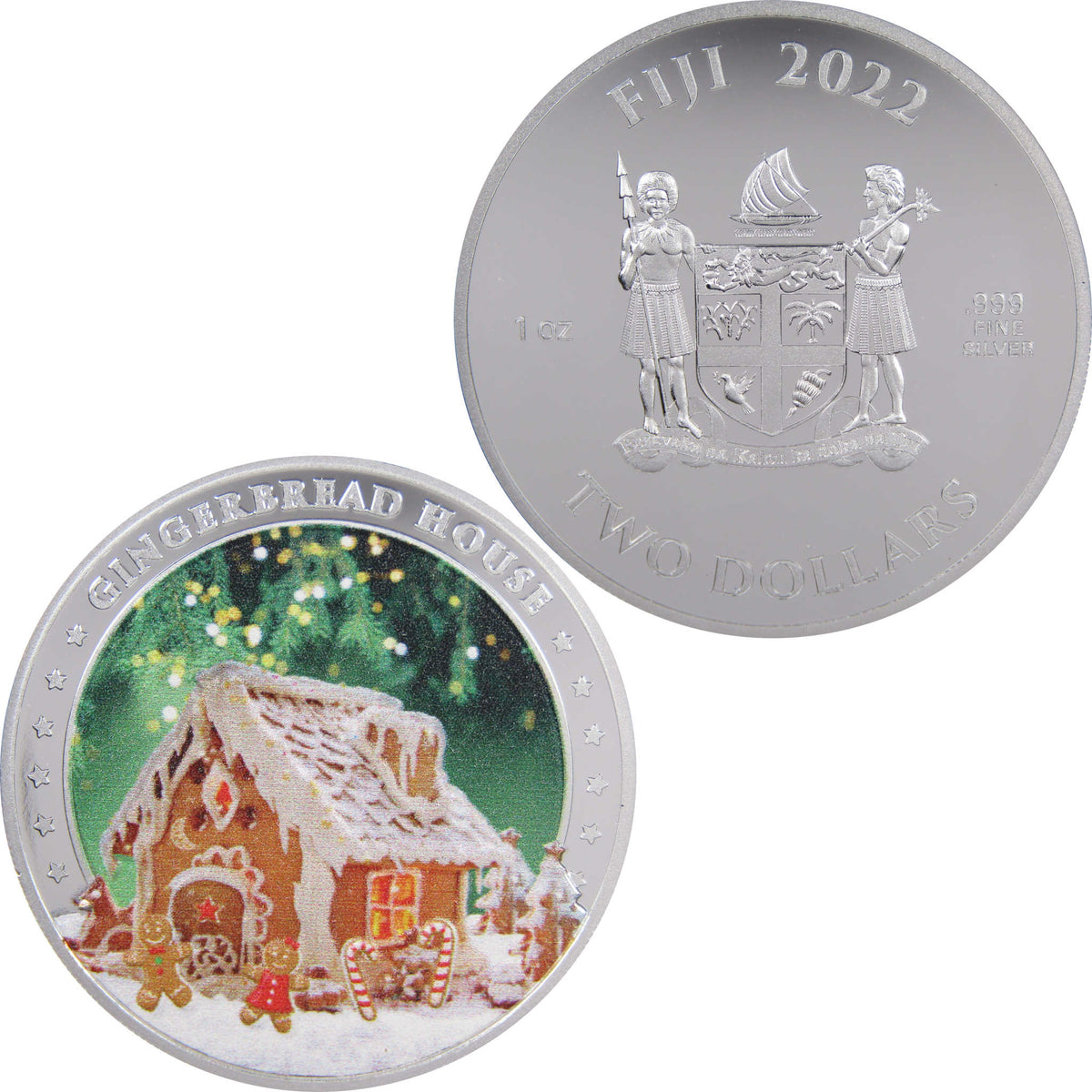 2022 Fiji $2 1 oz Silver Gingerbread House BU Uncirculated Proof-Like