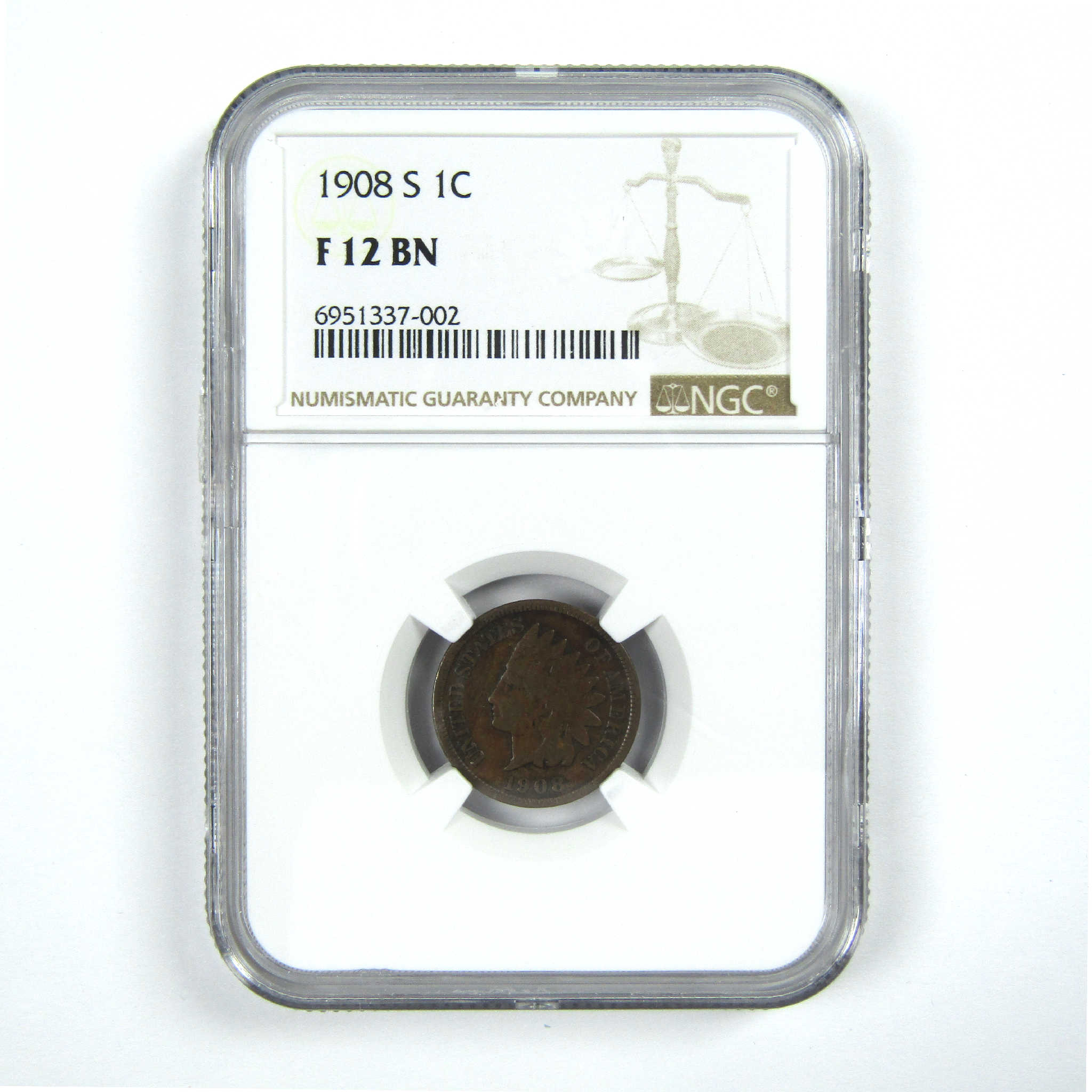 1908 S Indian Head Cent F 12 BN NGC Penny 1c Coin SKU:I13218