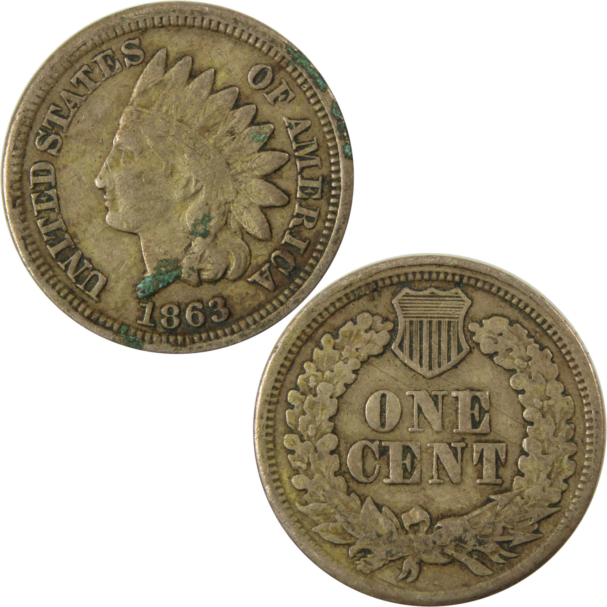 1863 Indian Head Cent F Fine Details Penny 1c Coin SKU:CP1196