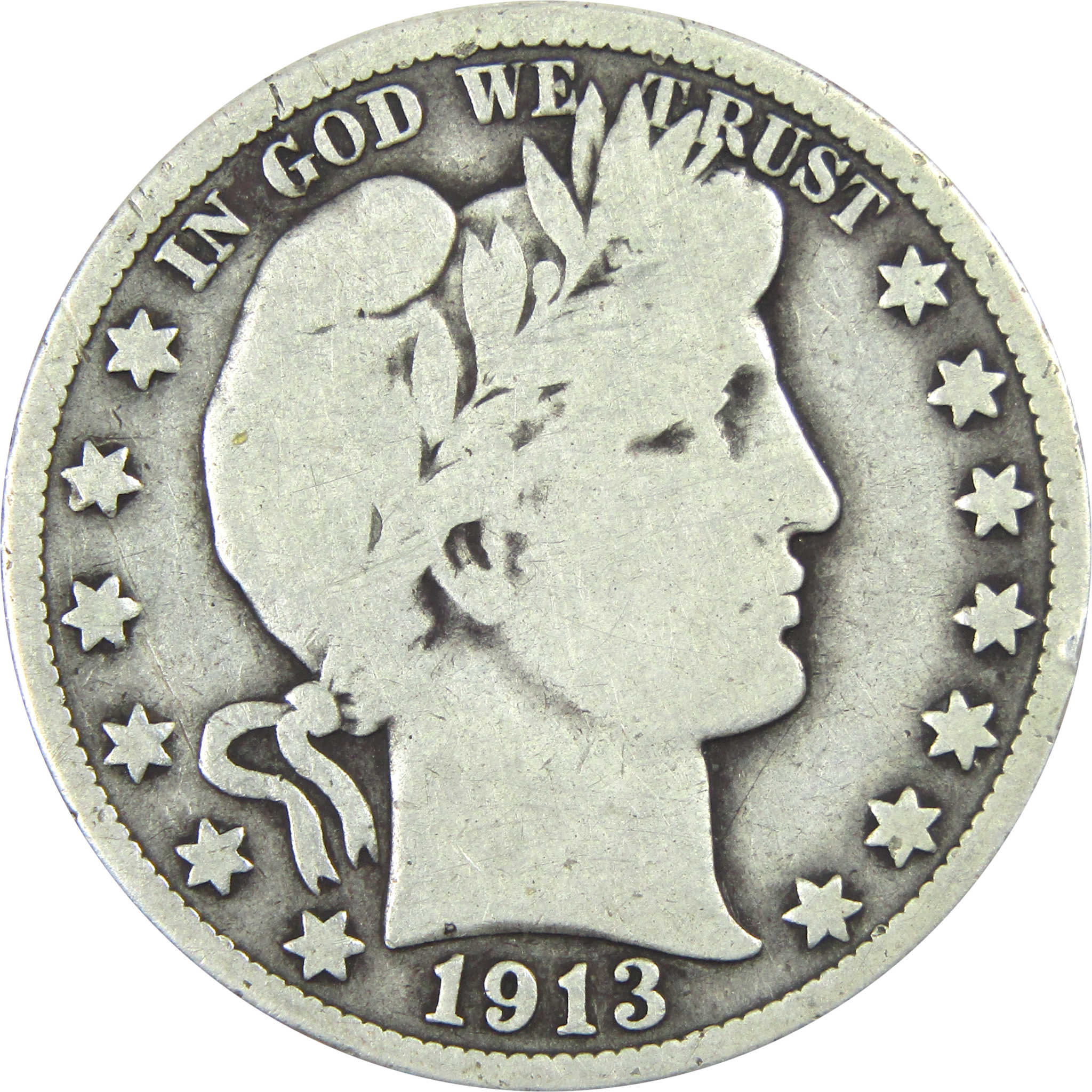 1913 Barber Half Dollar G Good Silver 50c Coin SKU:I14357