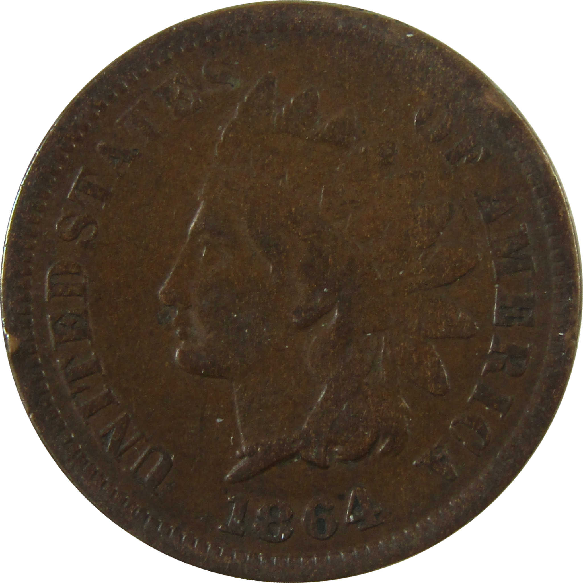1864 L Indian Head Cent Bronze F Fine Penny 1c Coin SKU:I27872