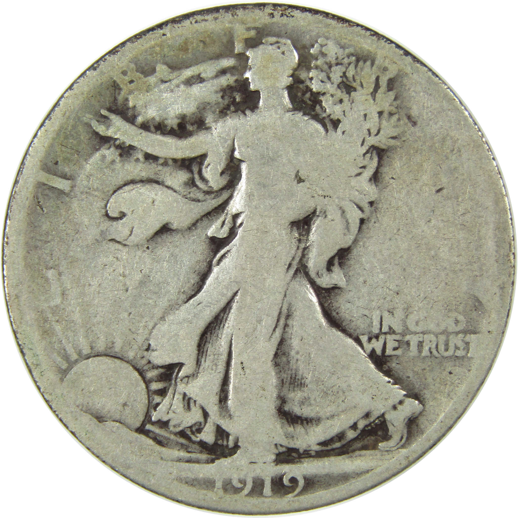 1919 S Liberty Walking Silver Half Dollar AG About Good SKU:I25122