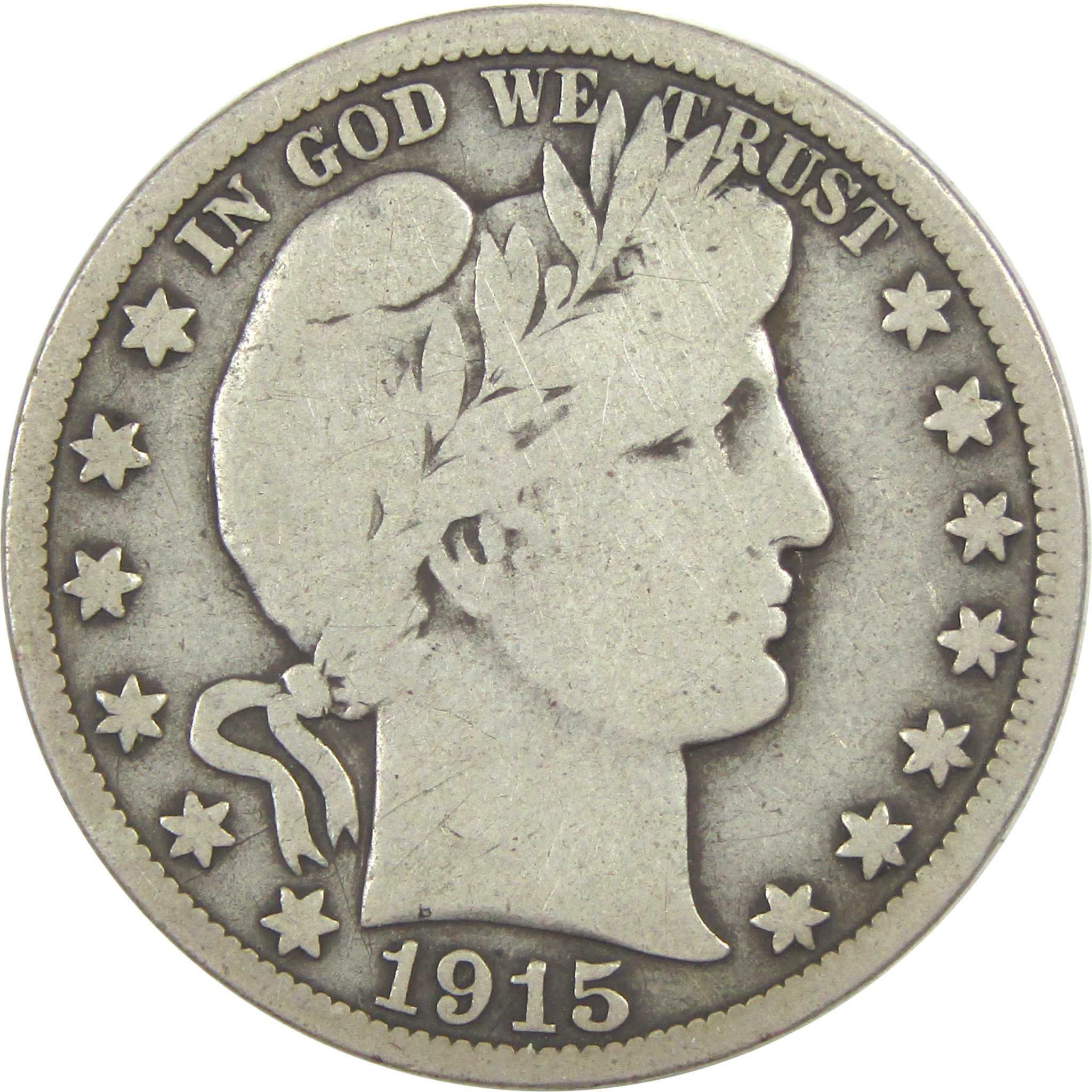 1915 S Barber Half Dollar VG Very Good Silver 50c Coin SKU:I15582