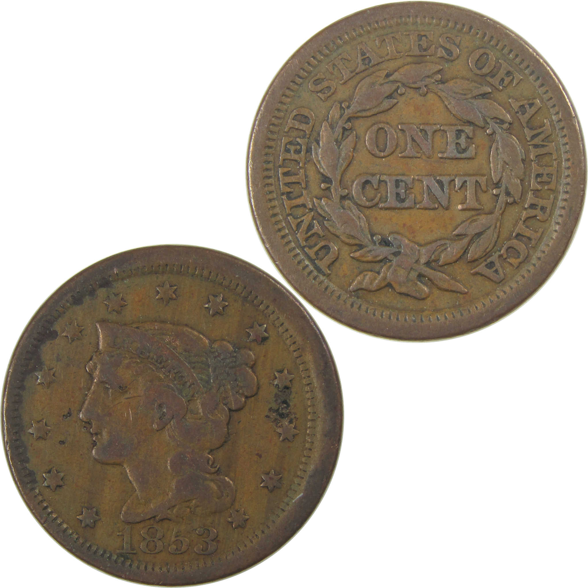 1853 Braided Hair Large Cent VF Very Fine Copper Penny SKU:CPC0757