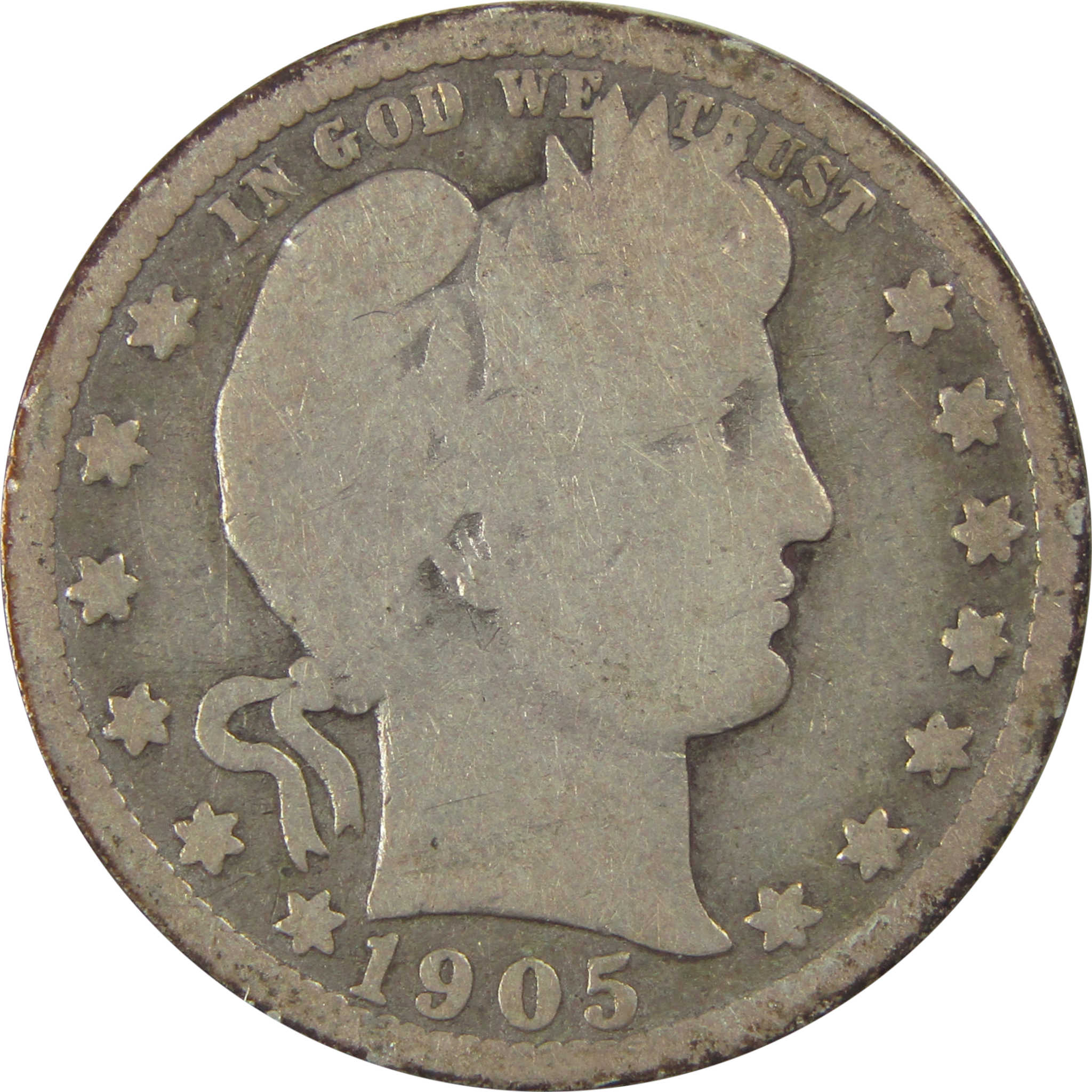 1905 Barber Quarter G Good Details Silver 25c Coin SKU:I21807