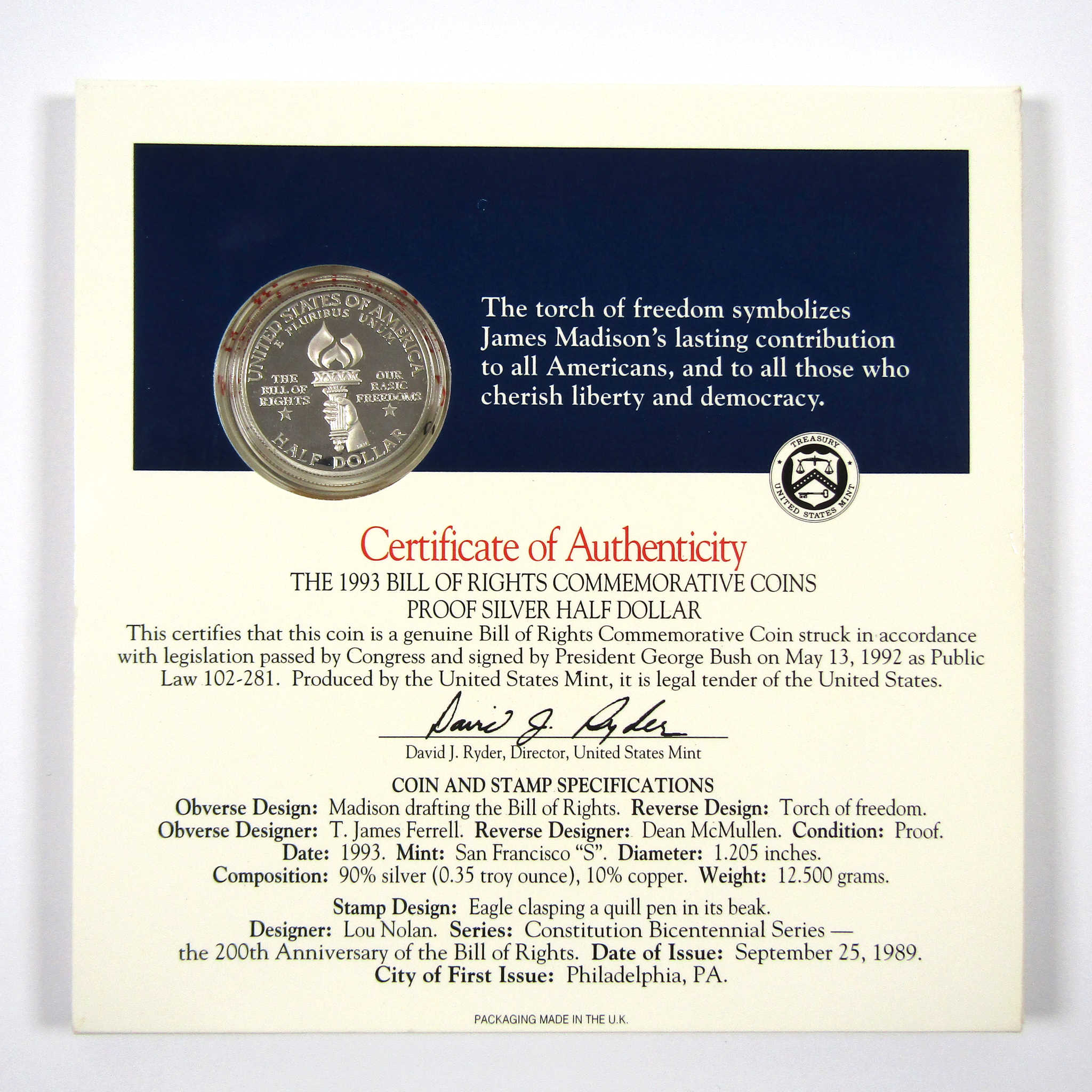 Bill of Rights Commemorative Coin & Stamp Set OGP COA SKU:CPC3766
