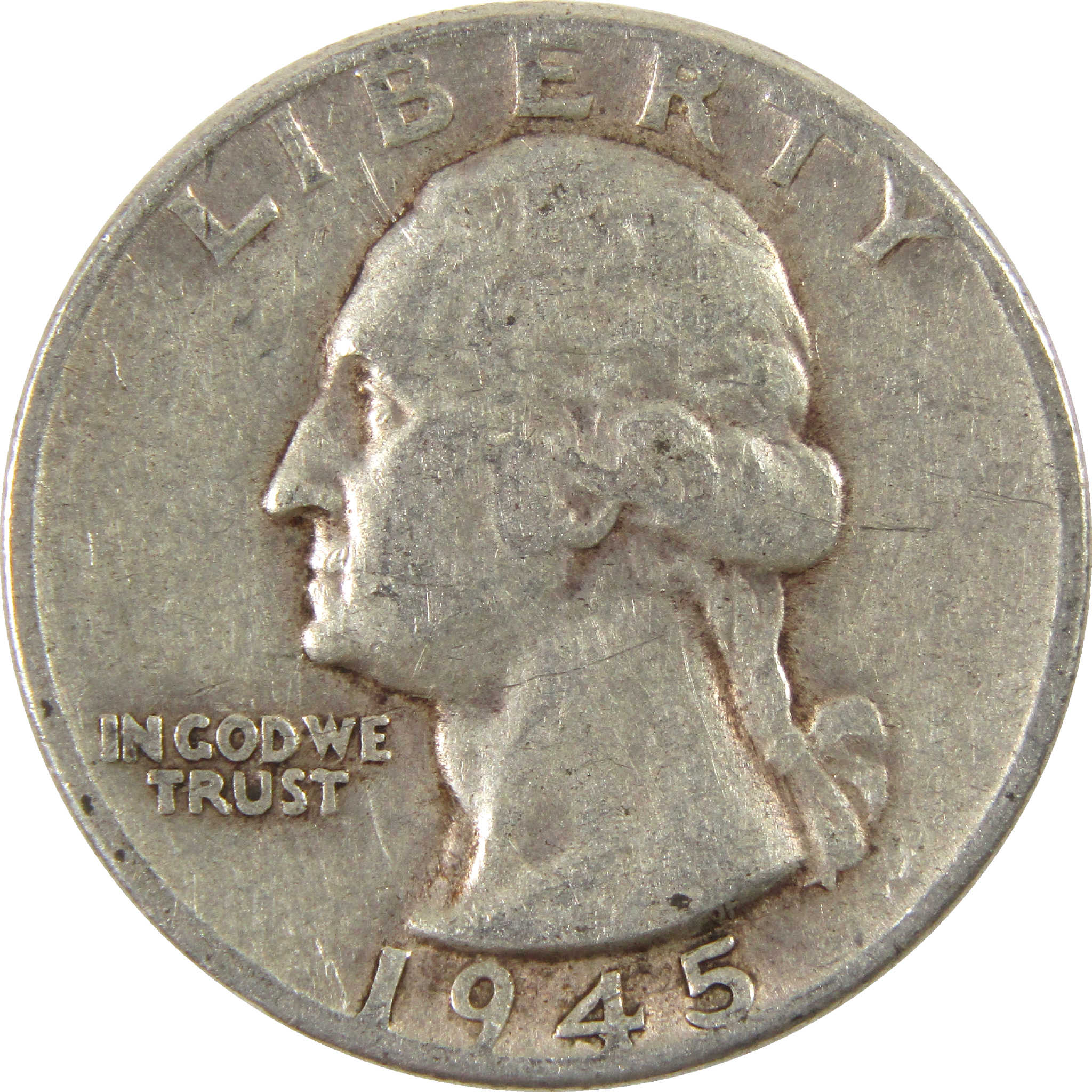 1945 Washington Quarter F Fine Silver 25c Coin