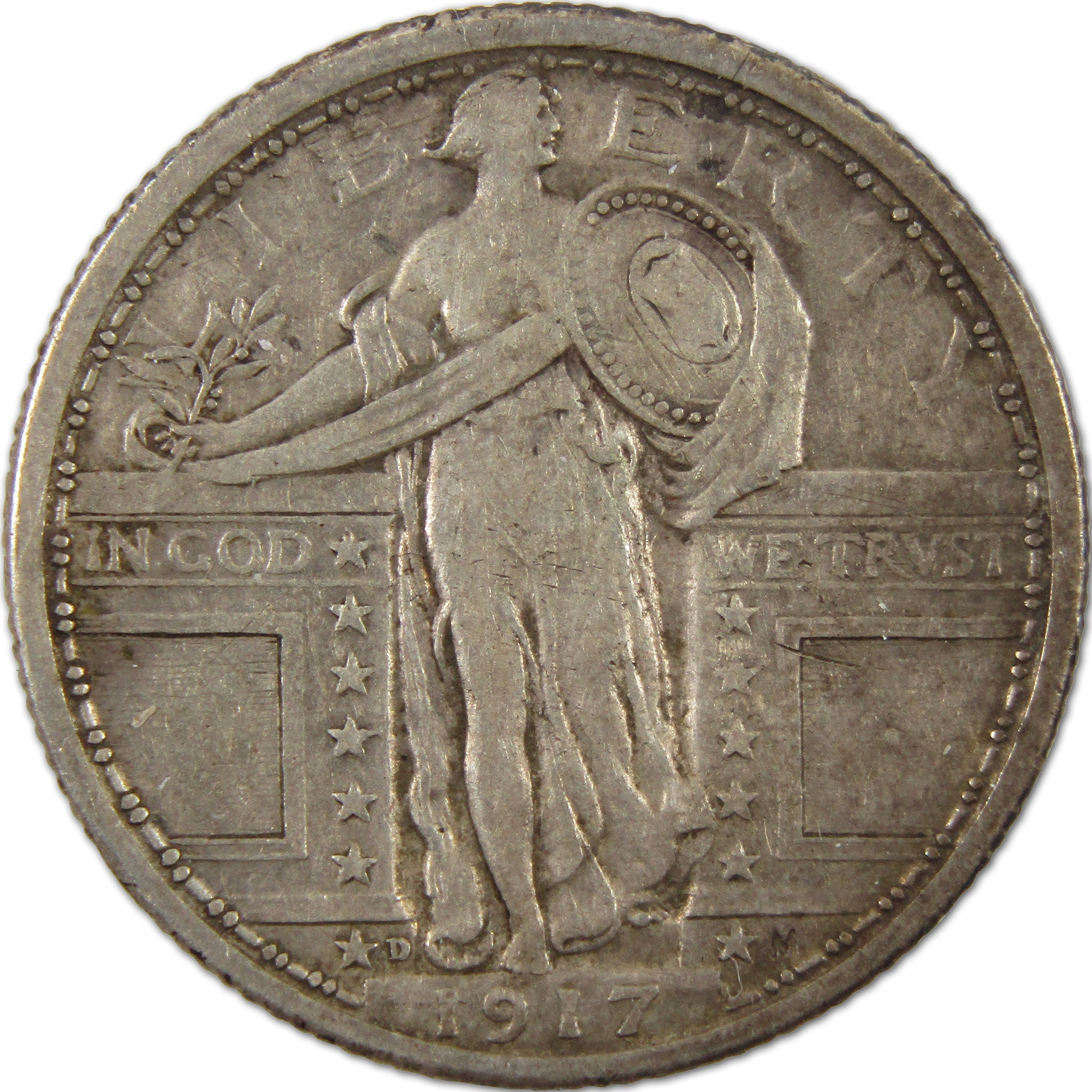 1917 D Type 1 Standing Liberty Quarter XF EF Extremely Fine SKU:I10384