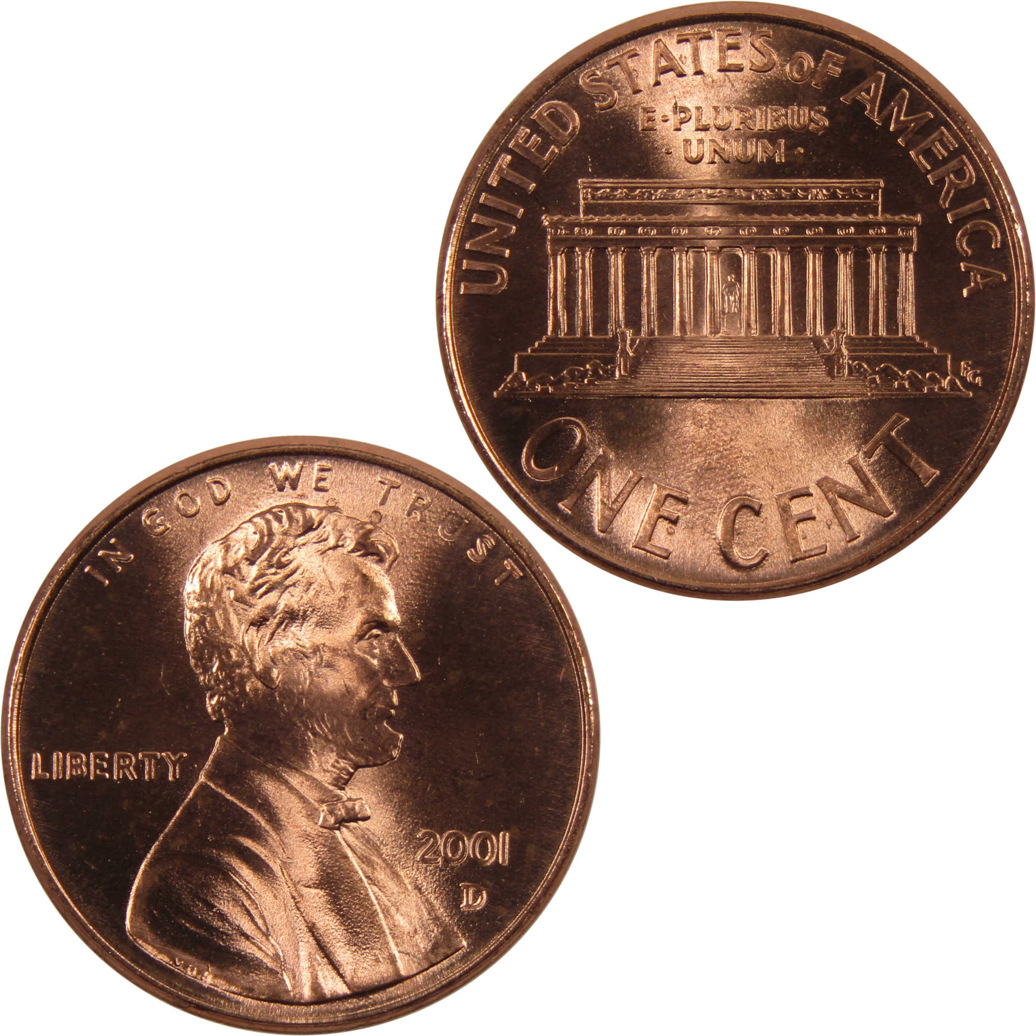 2001 D Lincoln Memorial Cent BU Uncirculated Penny 1c Coin