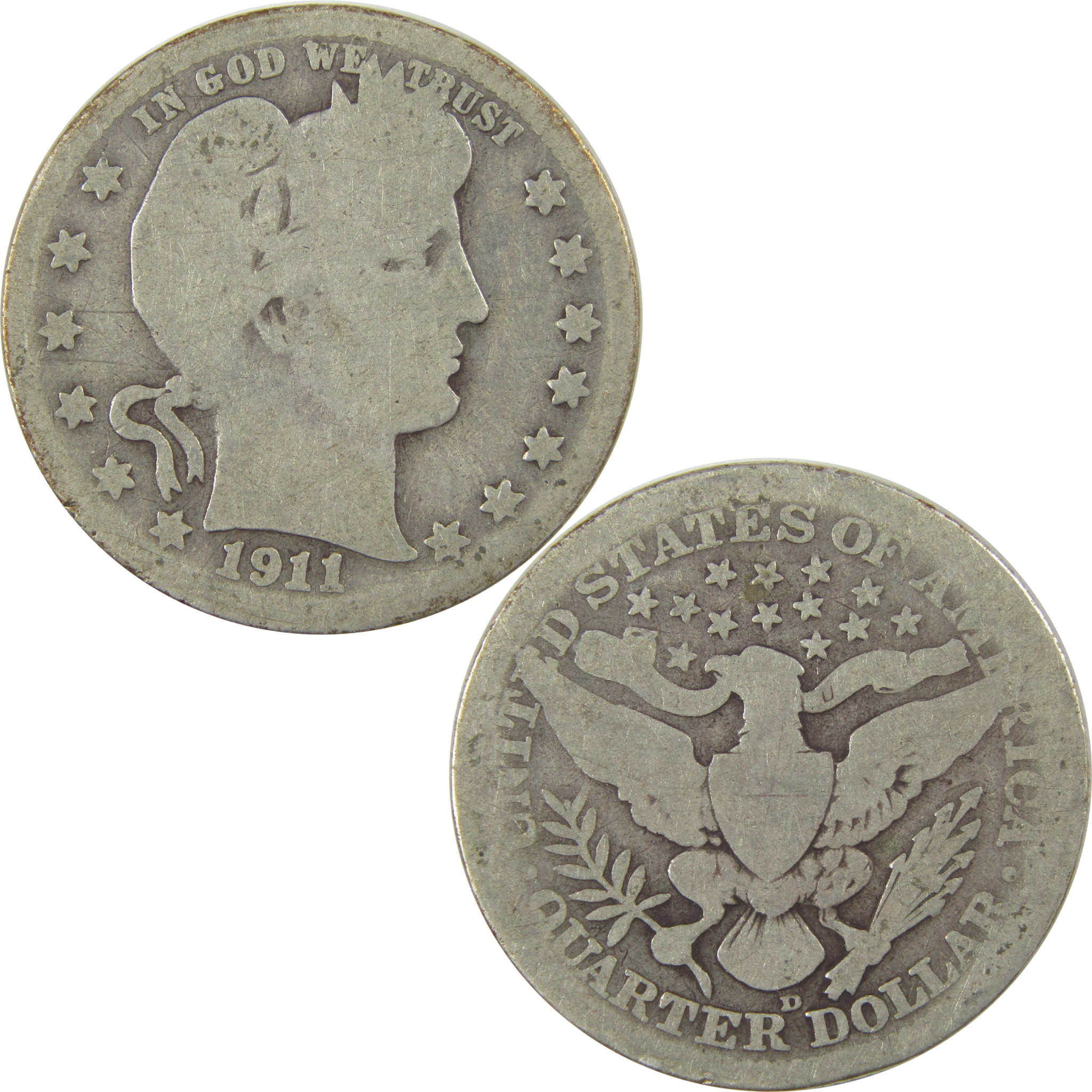 1911 D Barber Quarter AG About Good Silver 25c Coin SKU:I21836