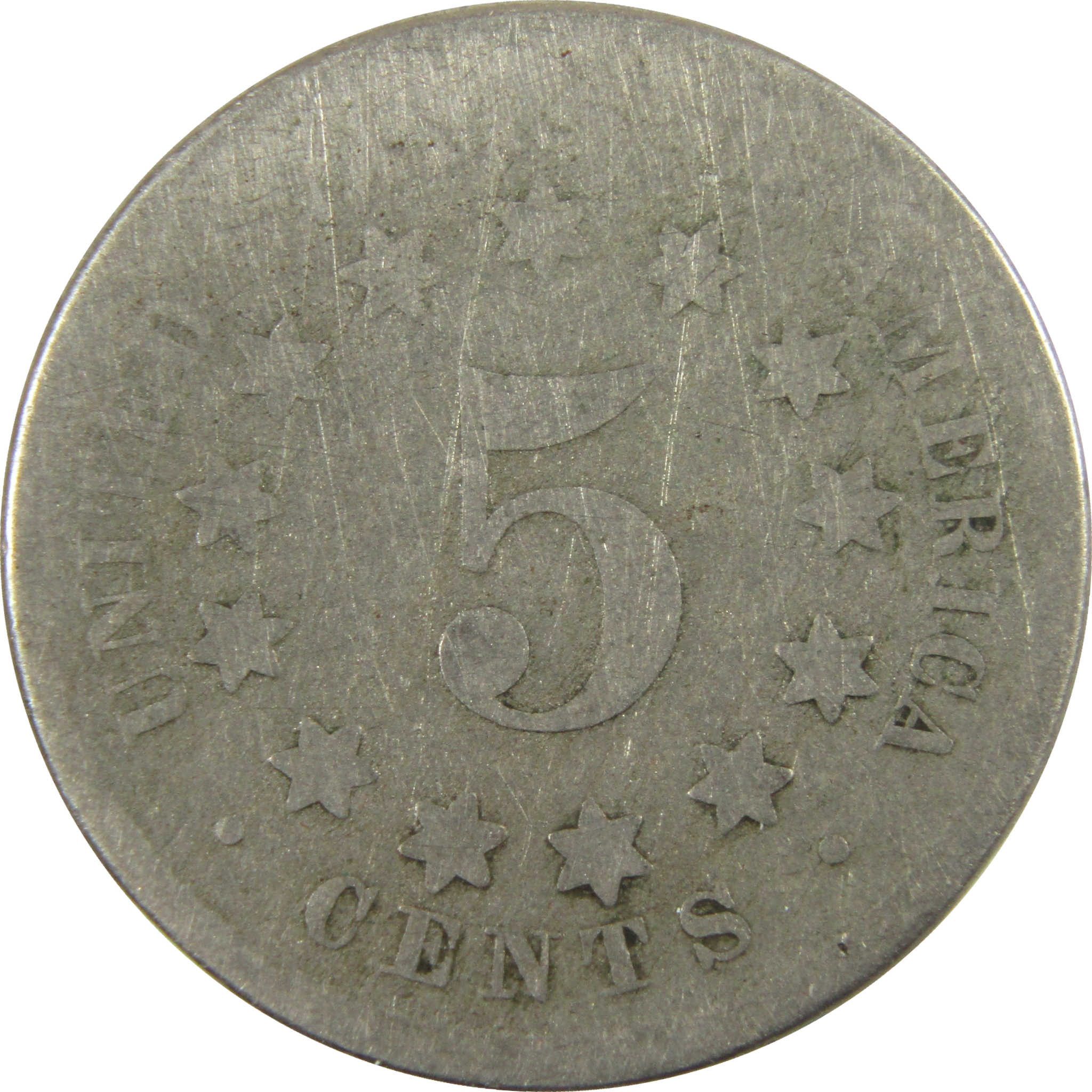1867 No Rays Shield Nickel AG About Good 5c Coin SKU:I28221