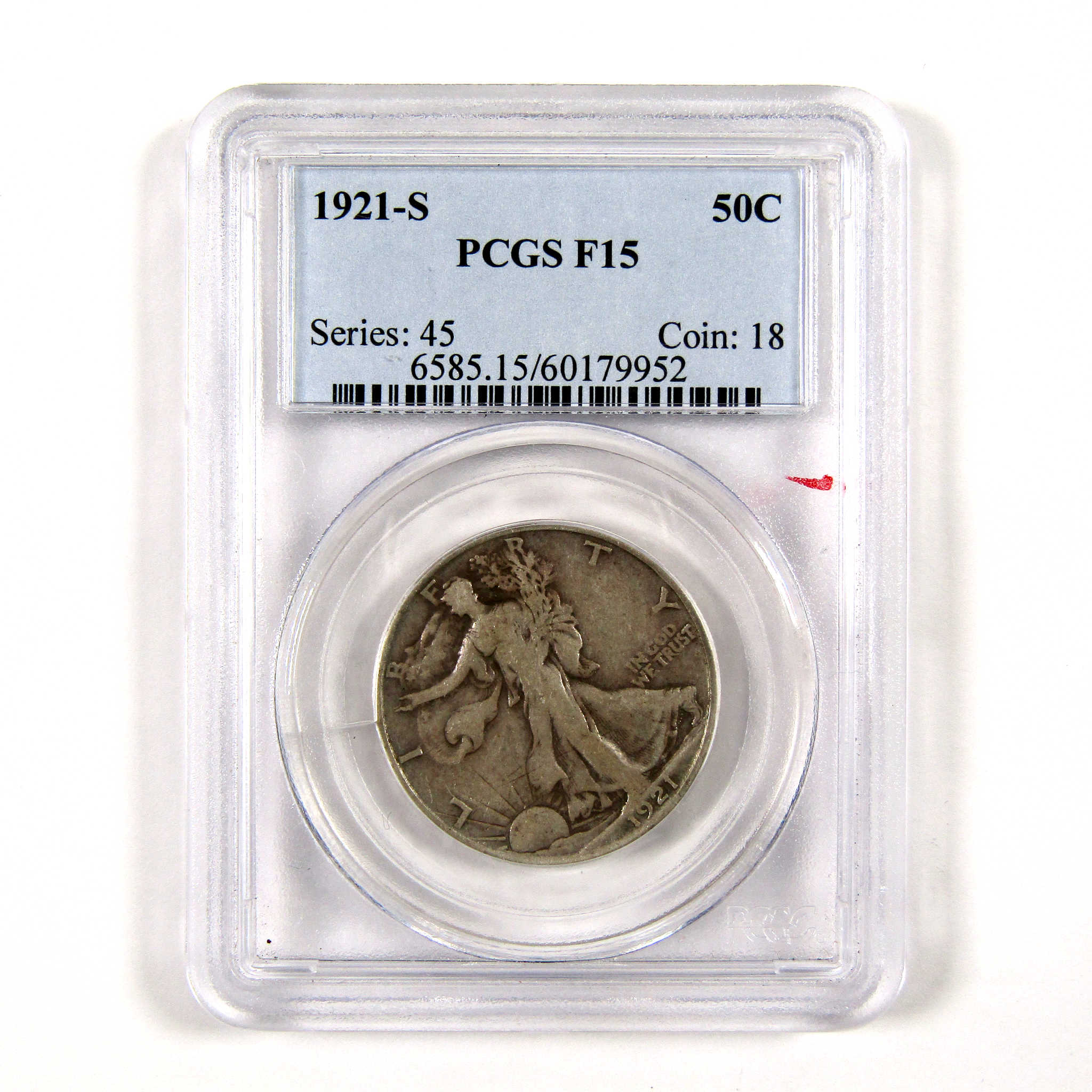 1921 S Liberty Walking Half Dollar F 15 PCGS 90% Silver 50c SKU:I9154