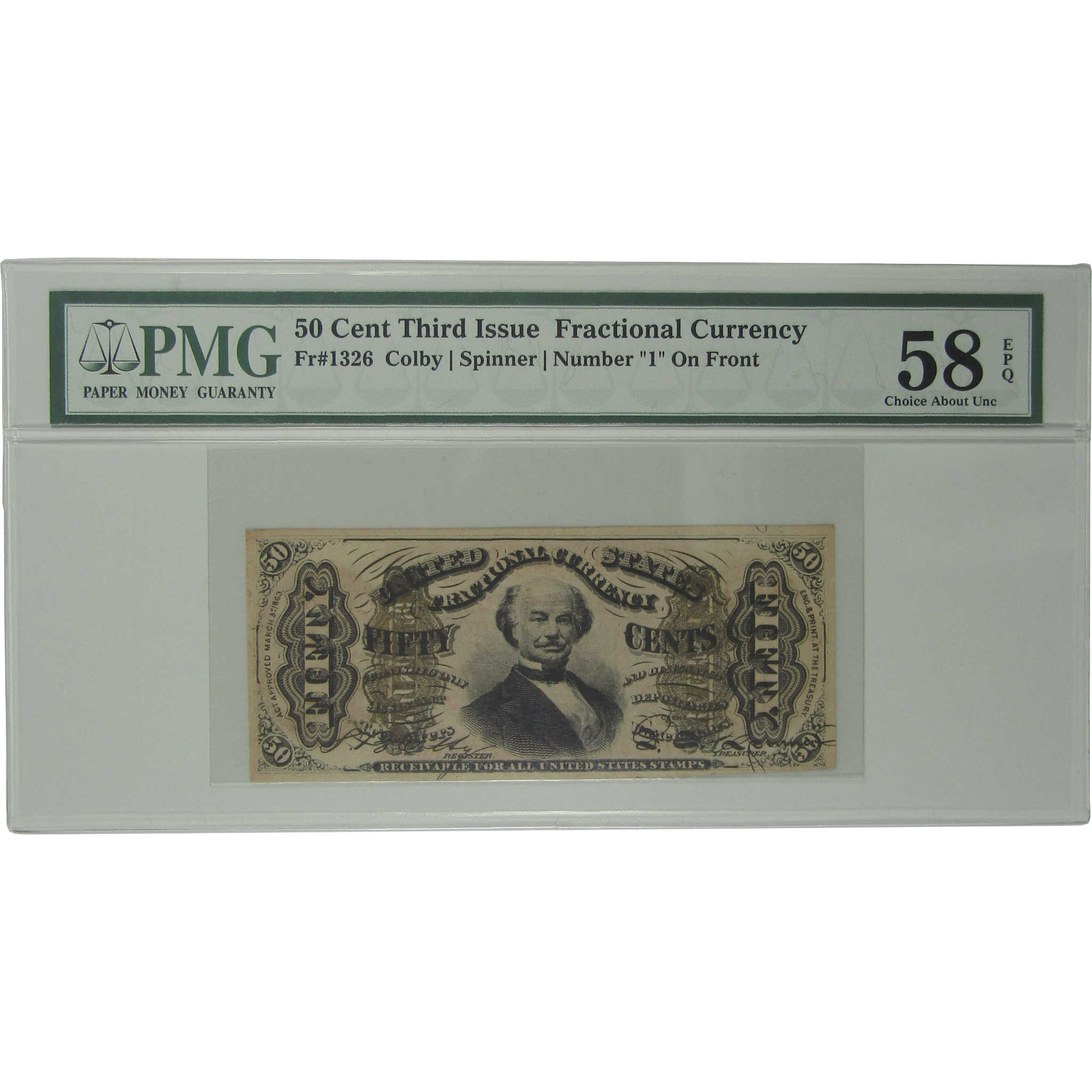 50c Fractional Note Third Issue Fr 1326 Choice About Unc 58 EPQ PMG