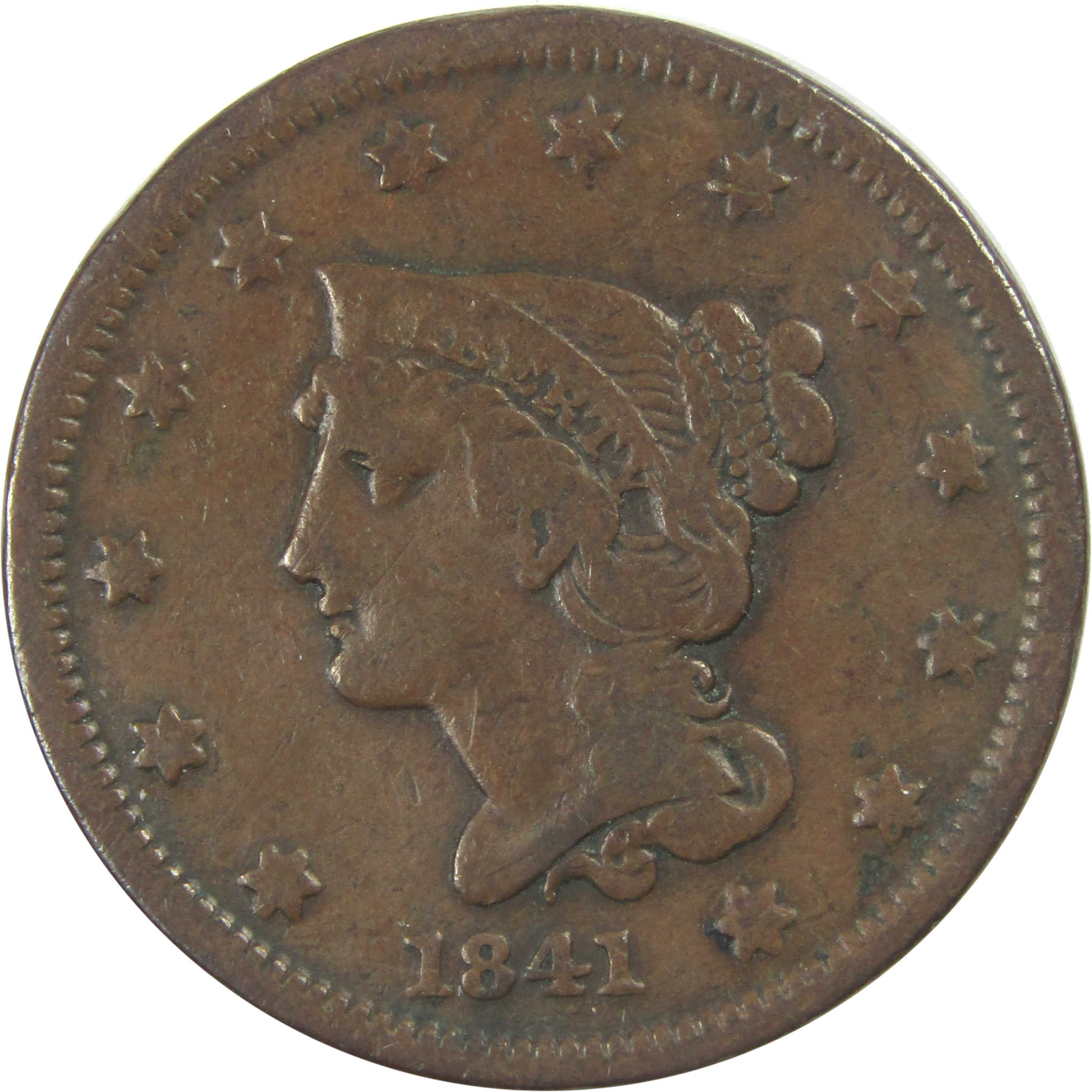 1841 Braided Hair Large Cent F Fine Copper Penny 1c Coin SKU:I15348