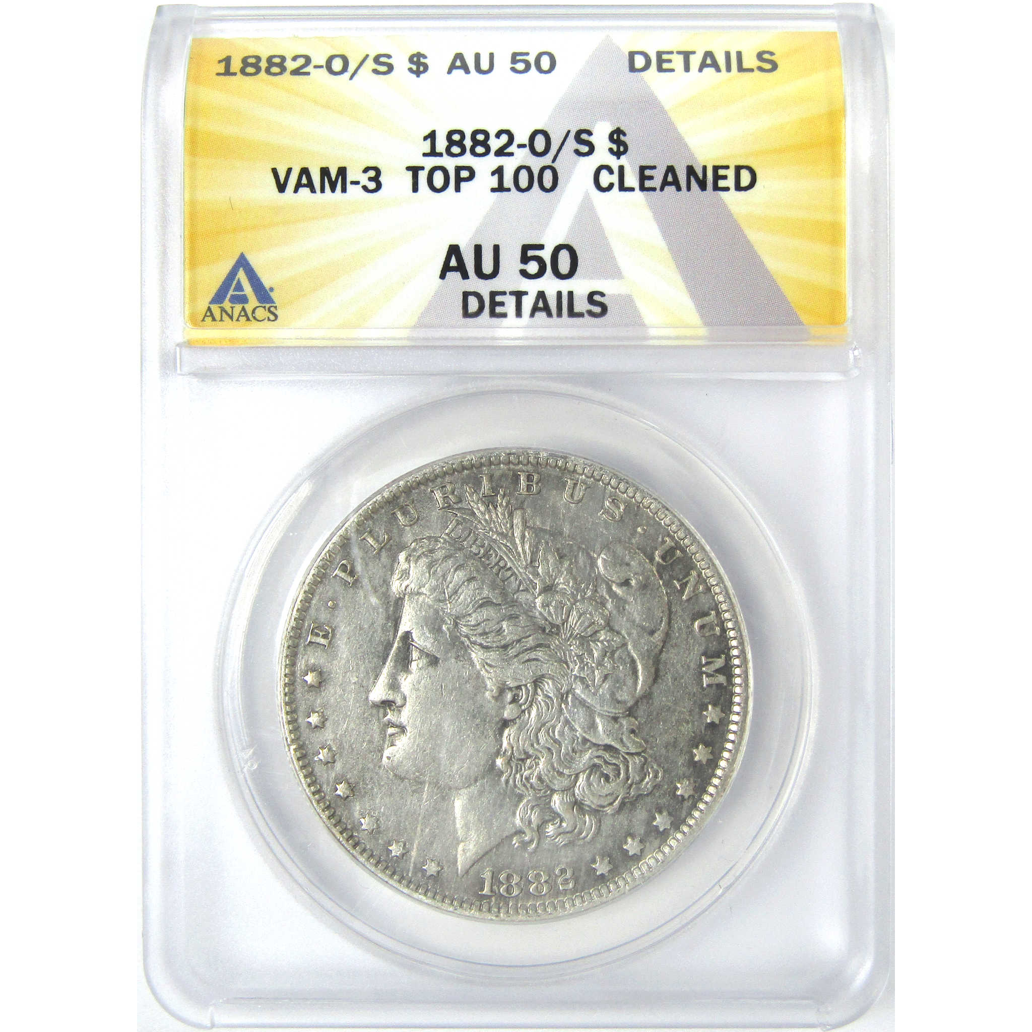 1882 O/S VAM-3 Top 100 Morgan Dollar AU 50 Details ANACS SKU:I16191 - Morgan coin - Morgan silver dollar - Morgan silver dollar for sale - Profile Coins &amp; Collectibles