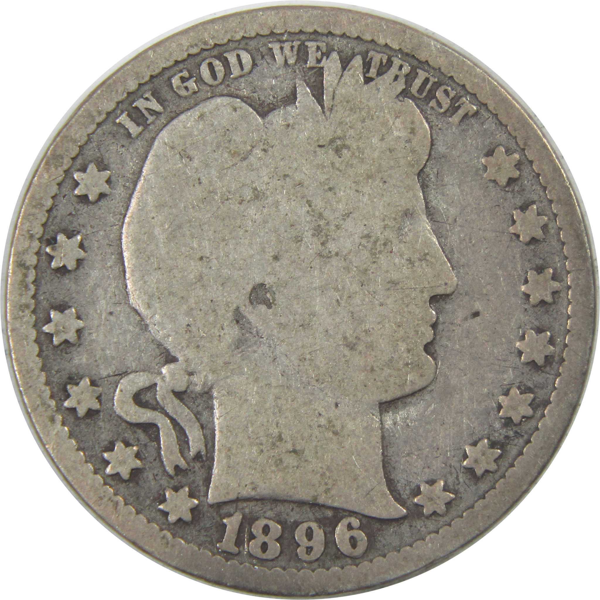 1896 Barber Quarter G Good Silver 25c Coin SKU:I15452