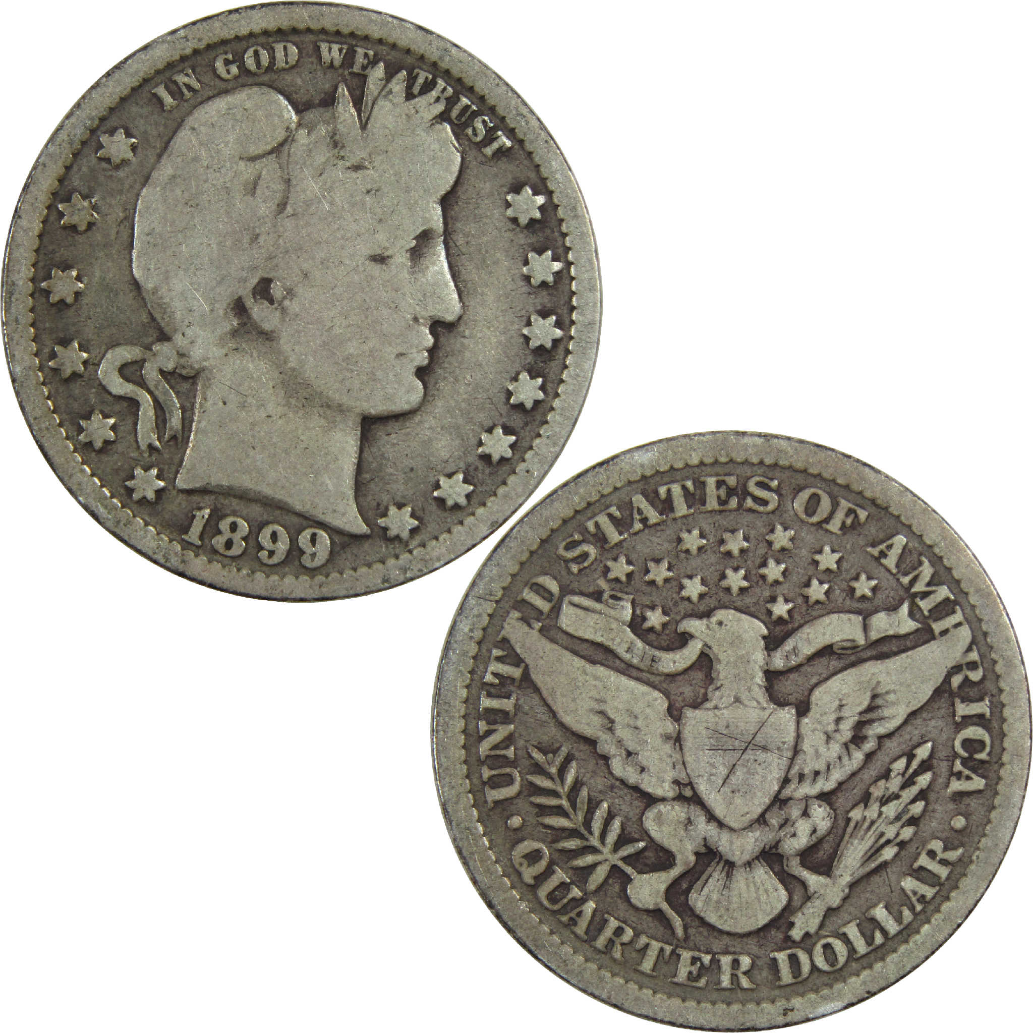 1899 Barber Quarter G Good Silver 25c Coin SKU:I13192