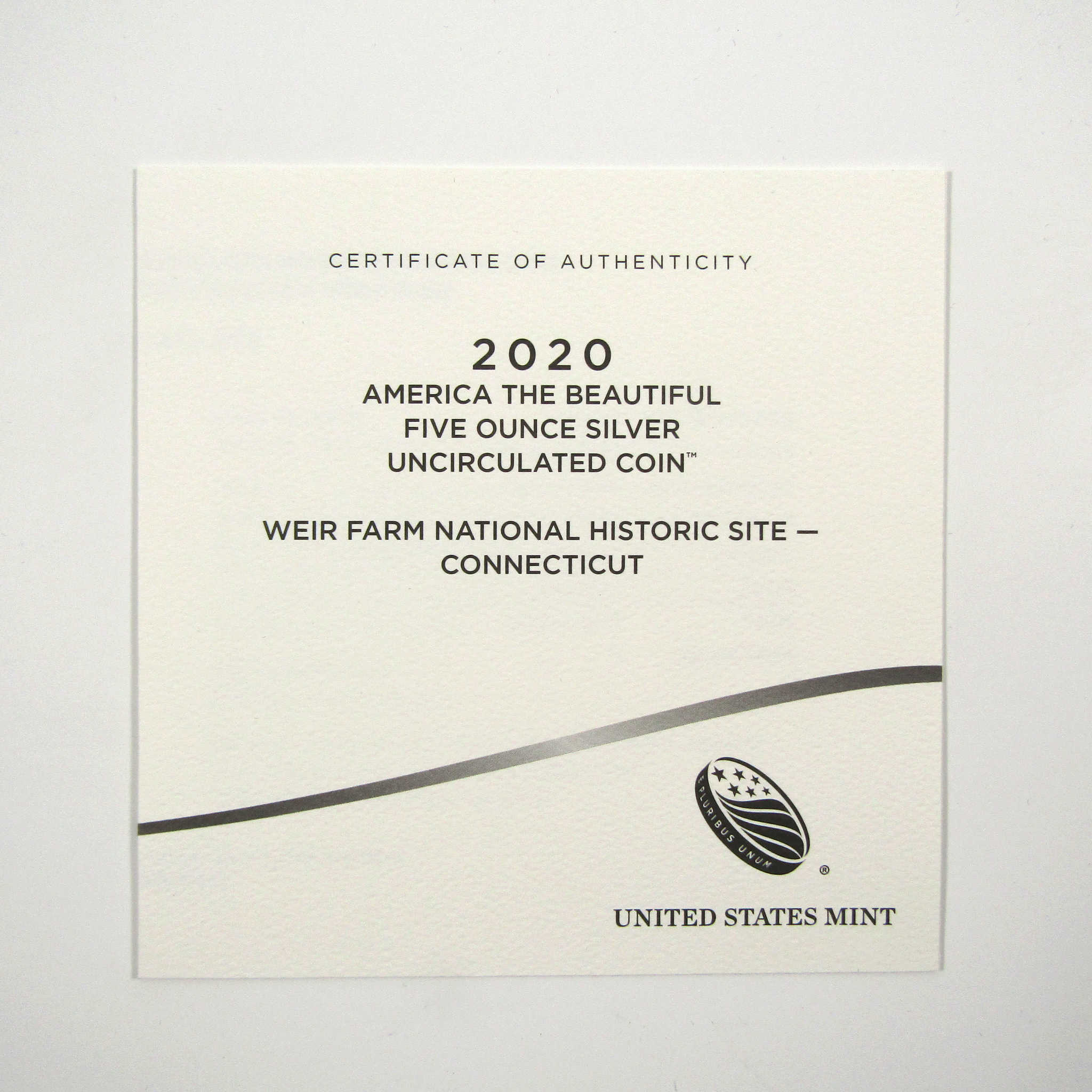 2020 P Weir Farm National Site 5 oz Silver OGP COA SKU:CPC2558