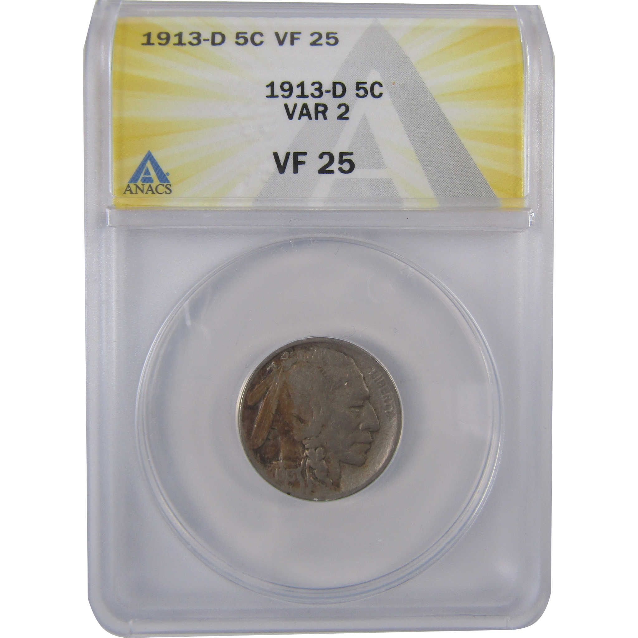 1913 D Type 2 Indian Head Buffalo Nickel VF 25 ANACS 5c SKU:I17467