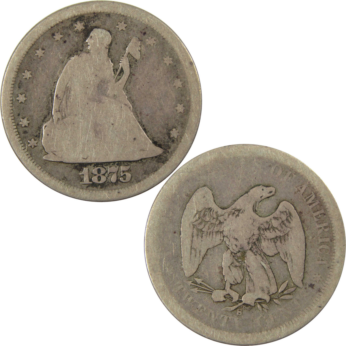 1875 S Seated Liberty Silver Twenty Cent Piece G Good Coin SKU:CP1714