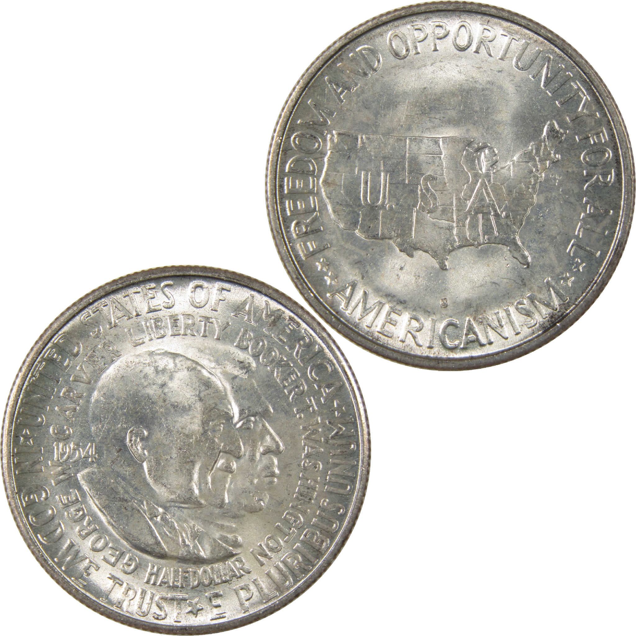 Washington-Carver Half Dollar 1954 S Uncirculated Silver 50c Coin