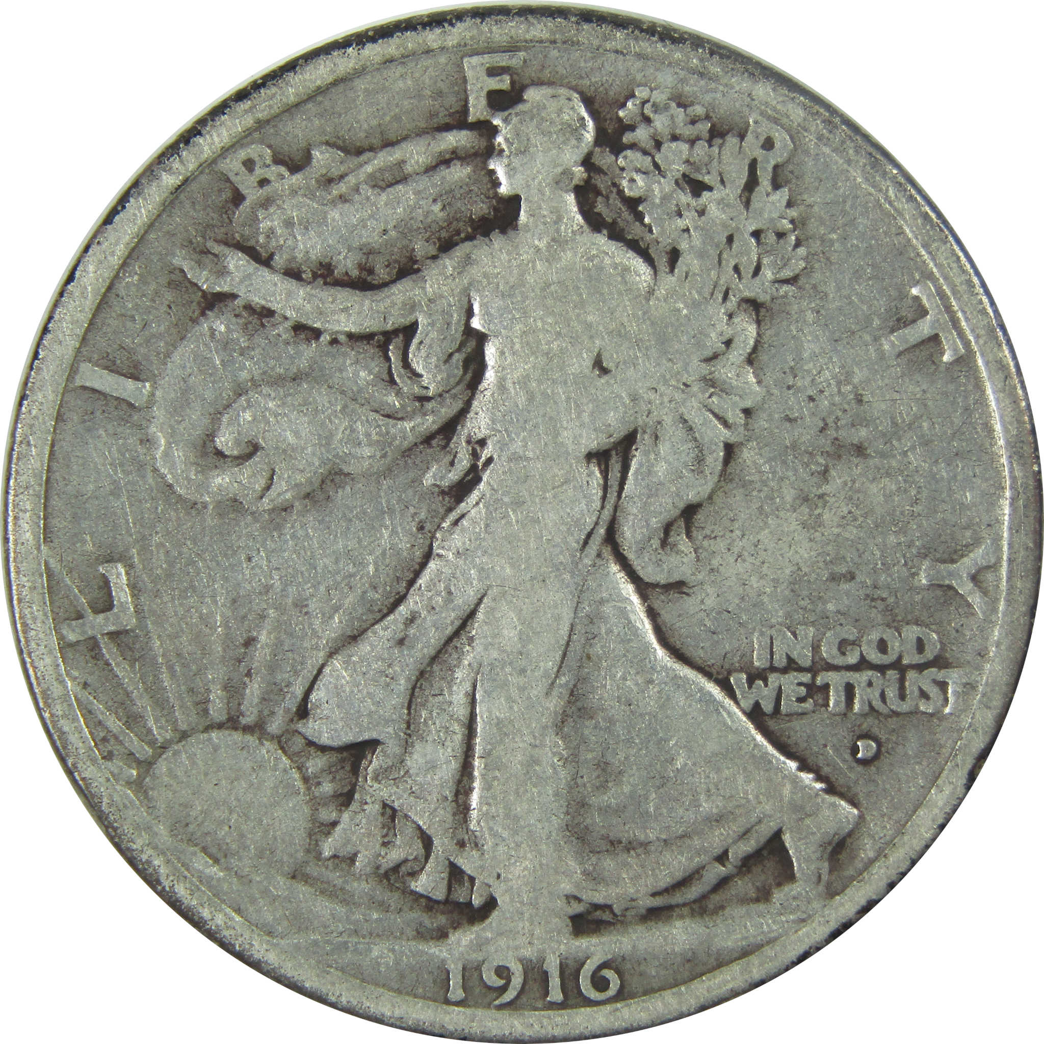 1916 D Liberty Walking Half Dollar VG Very Good Silver 50c SKU:I16632