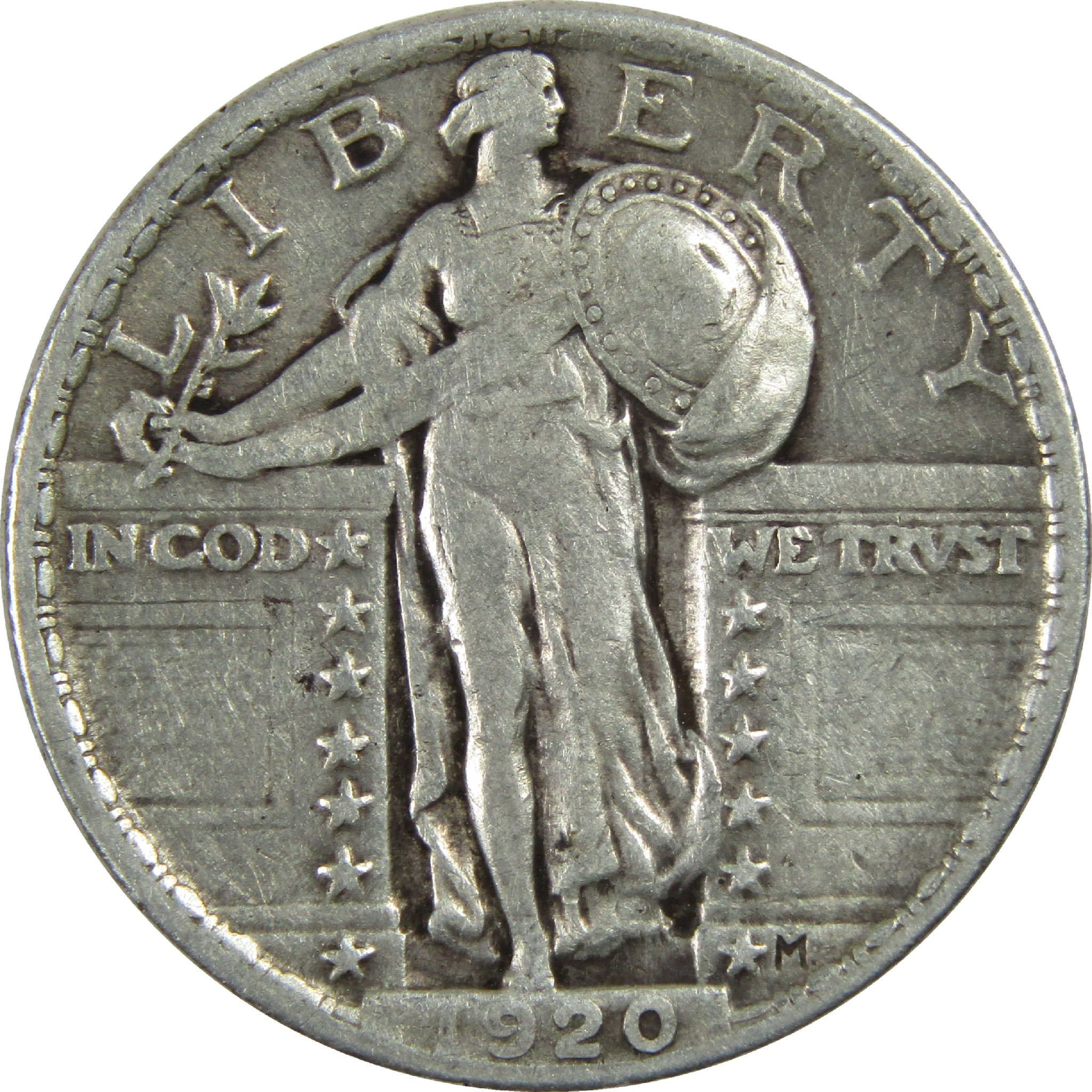 1920 Standing Liberty Quarter VF Very Fine Silver 25c Coin SKU:I12574