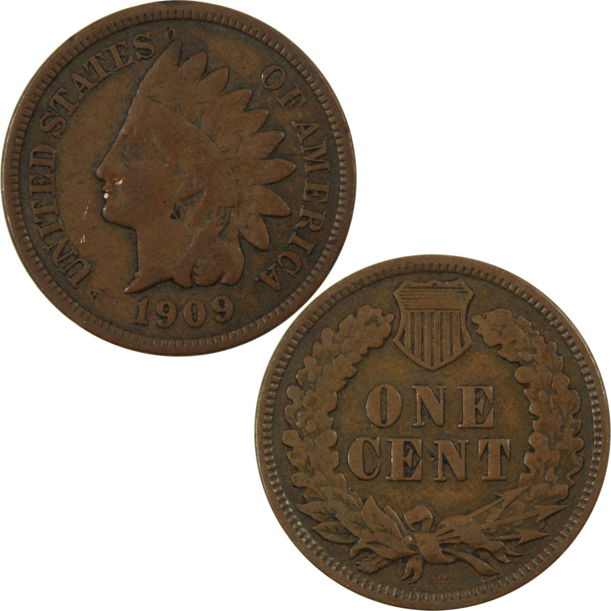 1909 Indian Head Cent AG About Good Penny 1c Coin SKU:I12467