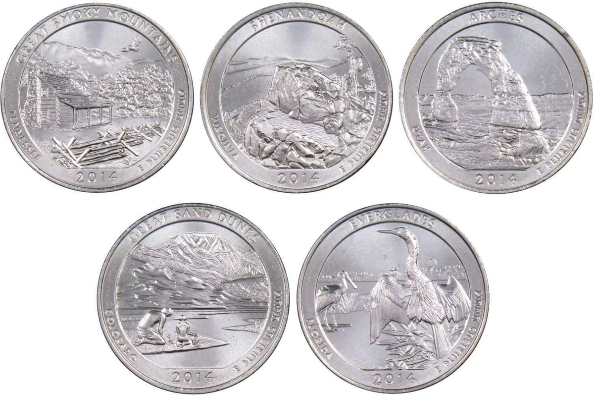 2014 D Quarter 5 Coin Set Clad Uncirculated Mint State 25c Collectible