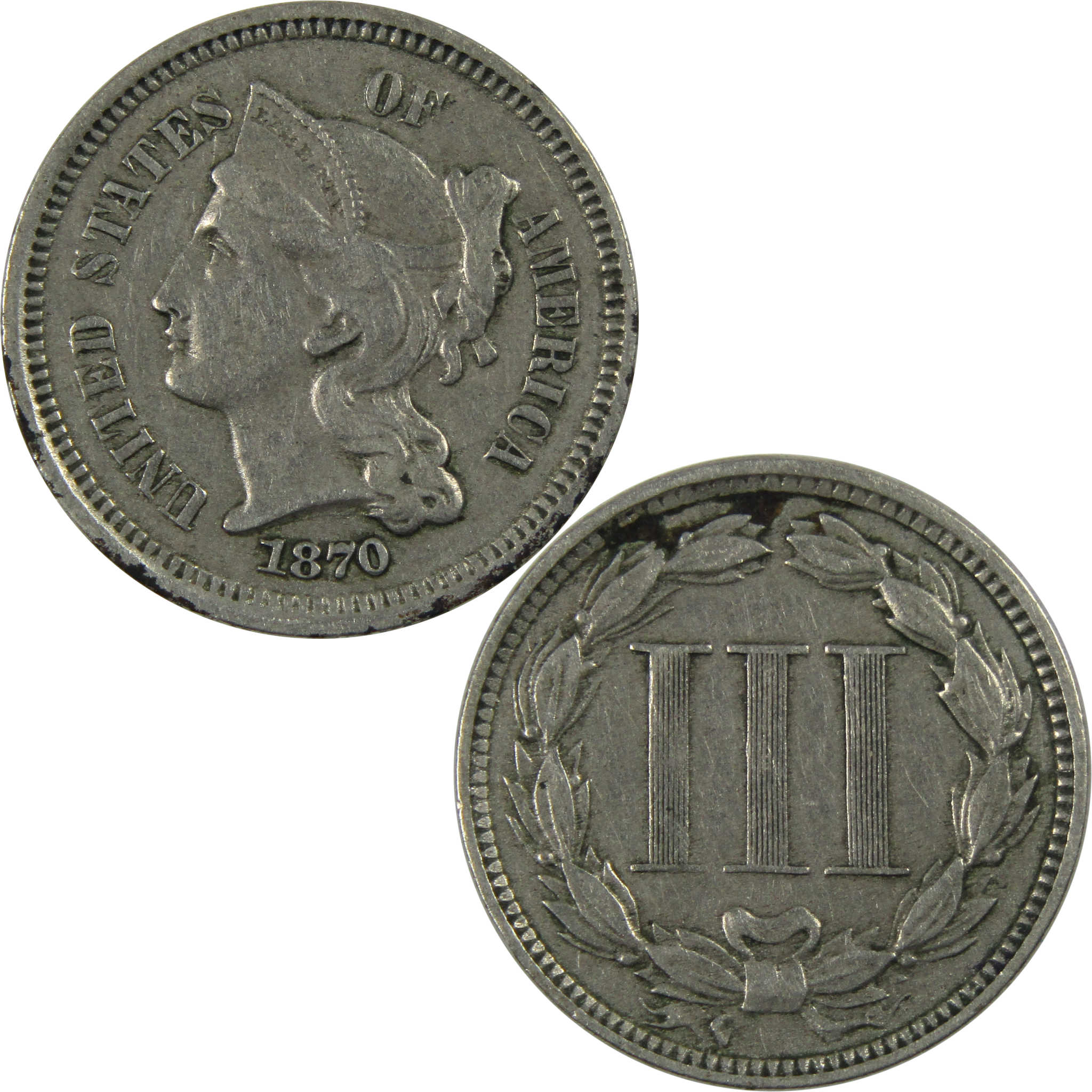 1870 Nickel Three Cent Piece VF Very Fine 3c Coin SKU:I12428
