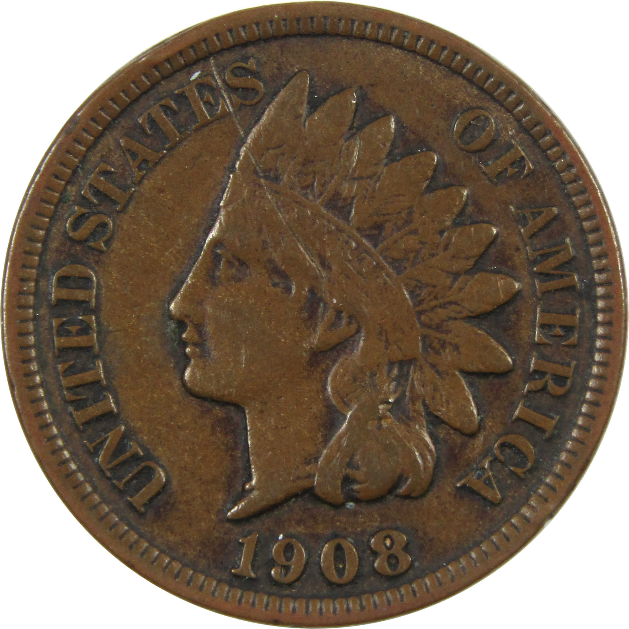 1908 S Indian Head Cent VF Very Fine Penny 1c Coin SKU:I14054