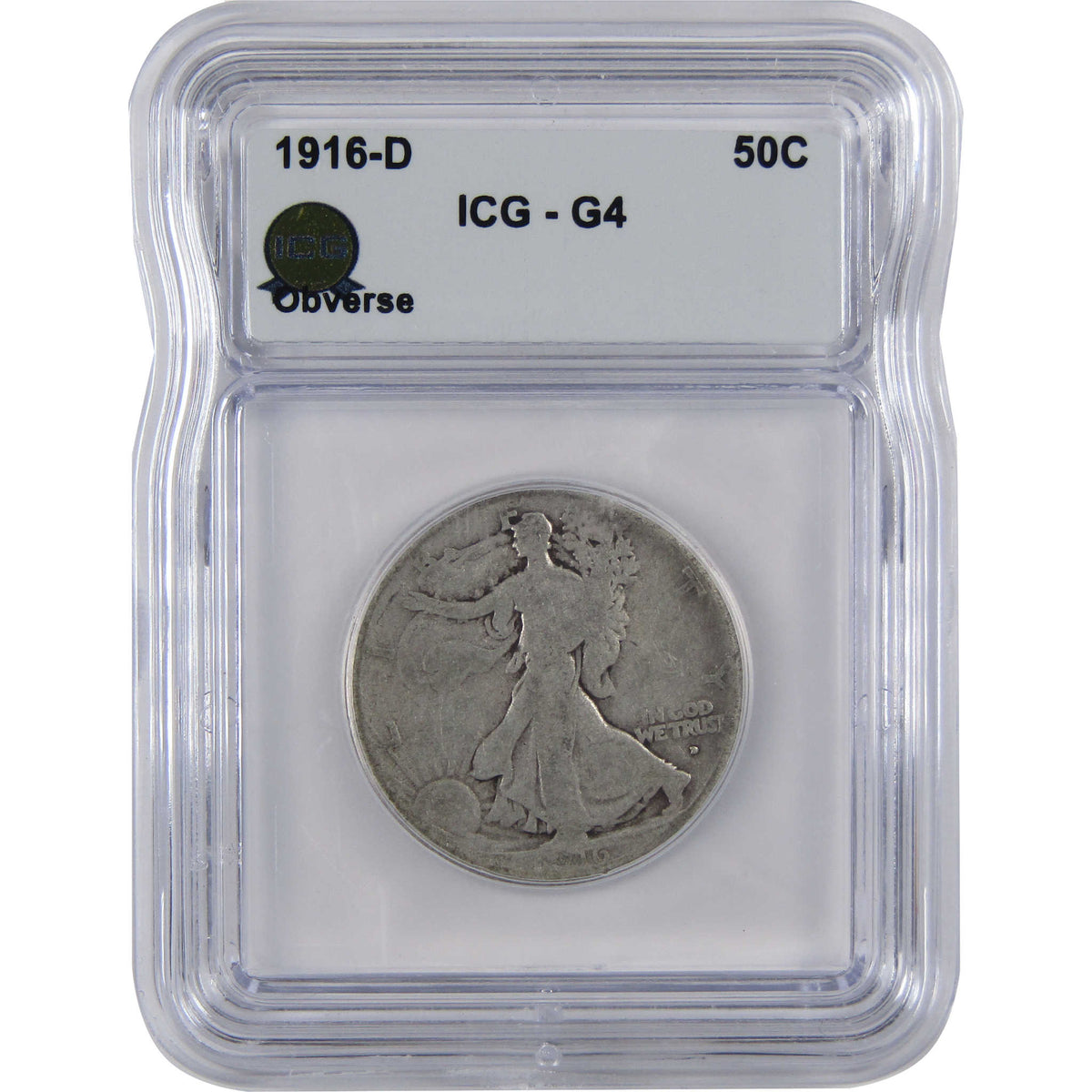 1916 D Obverse Liberty Walking Silver Half Dollar G 4 ICG SKU:I29074