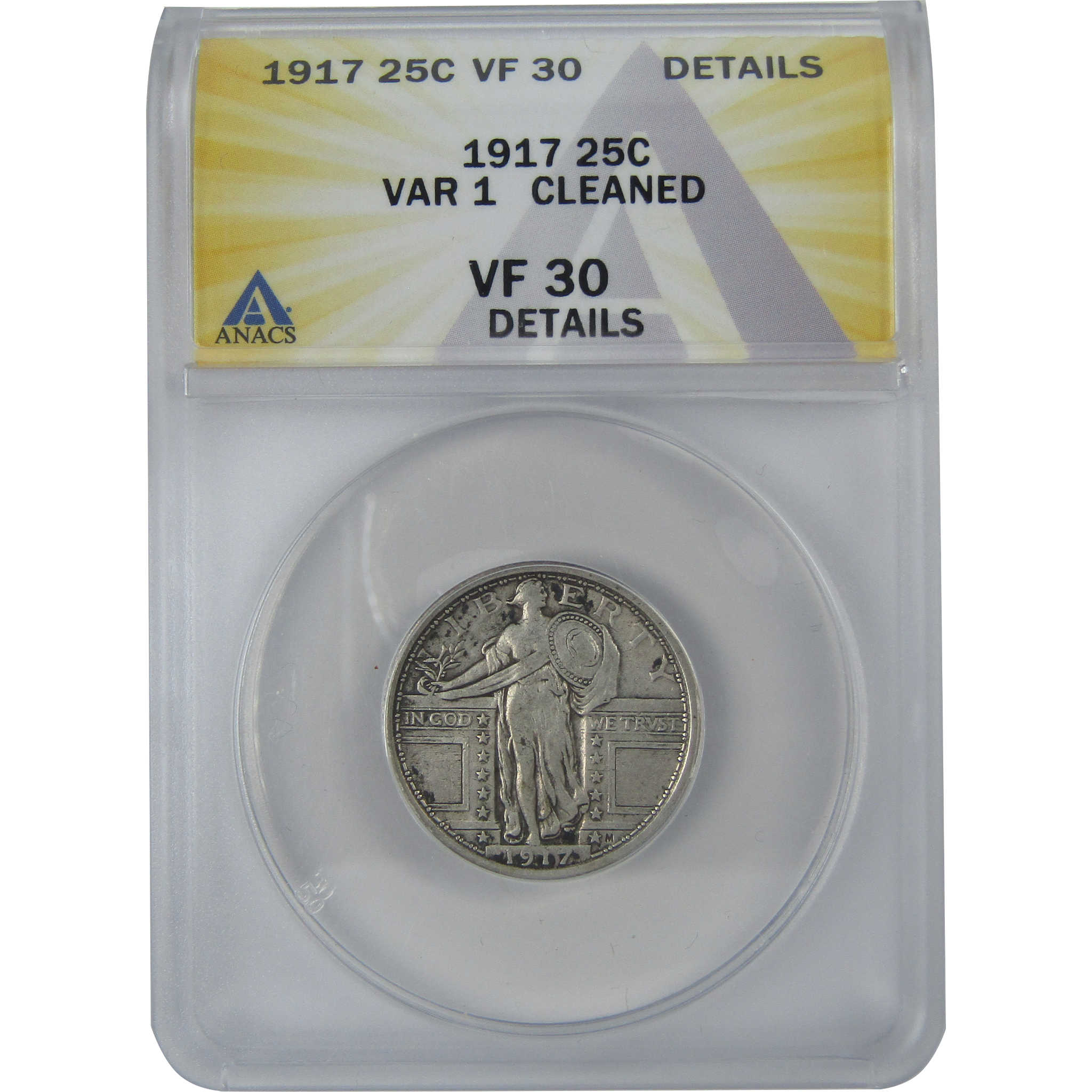 1917 Type 1 Standing Liberty Quarter VF 30 Details ANACS SKU:I16131