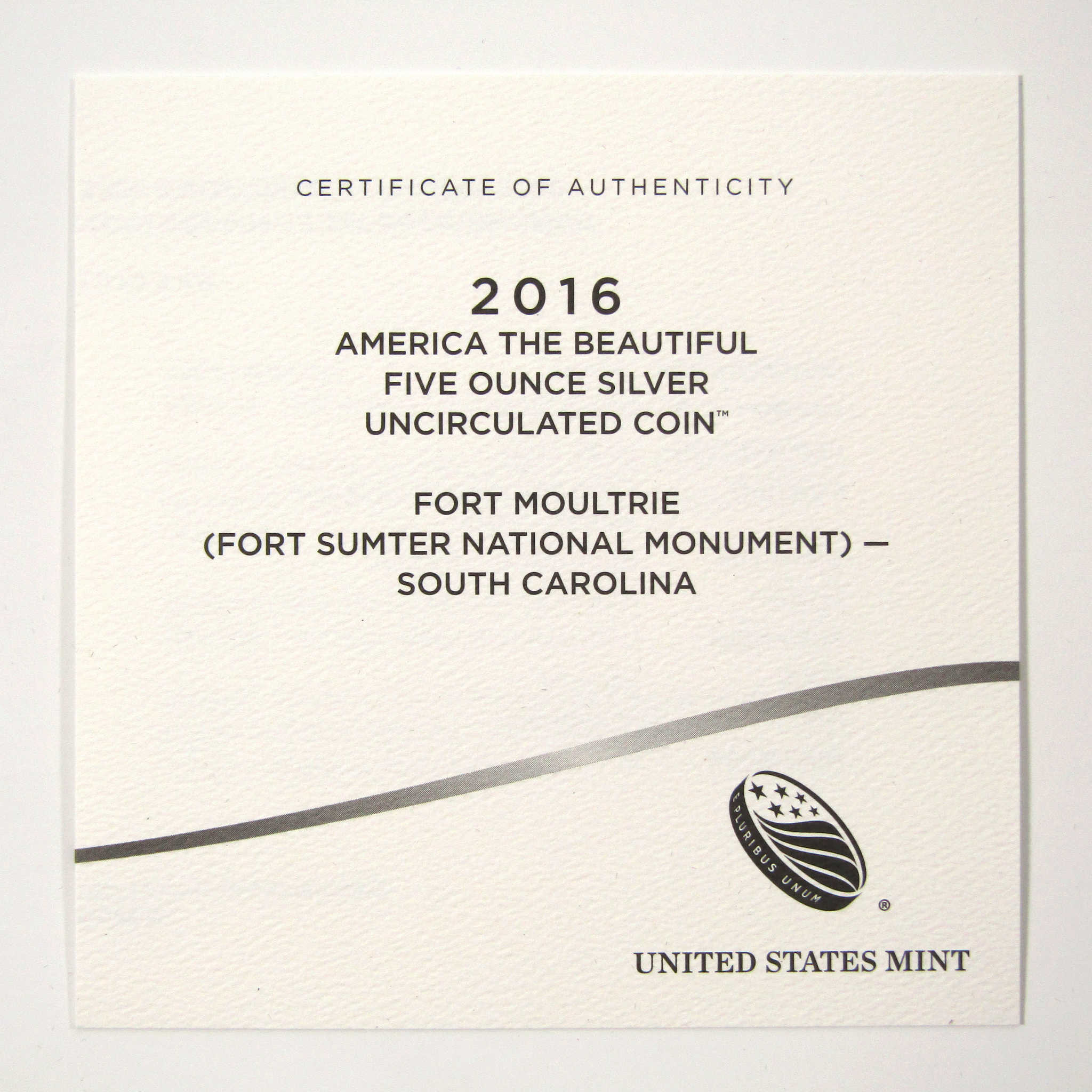 2016 P Fort Moultrie Fort Sumter 5 oz Silver OGP COA SKU:CPC2542