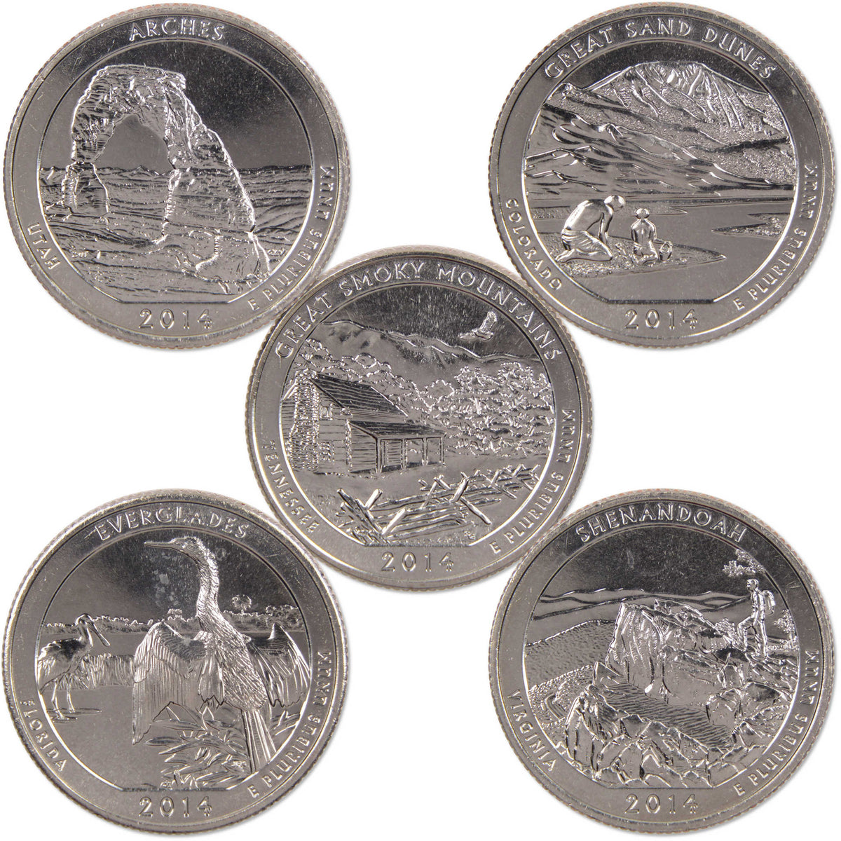 2014 S Quarter 5 Coin Set Clad Uncirculated Mint State 25c Collectible