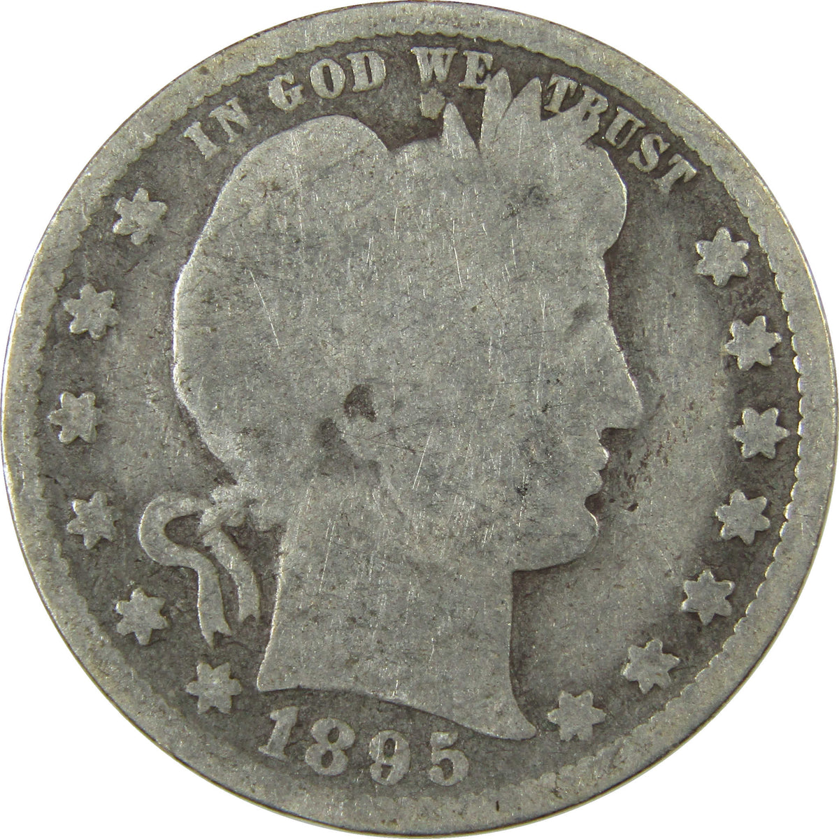 1895 Barber Silver Quarter G Good Details 25c Coin SKU:I28538