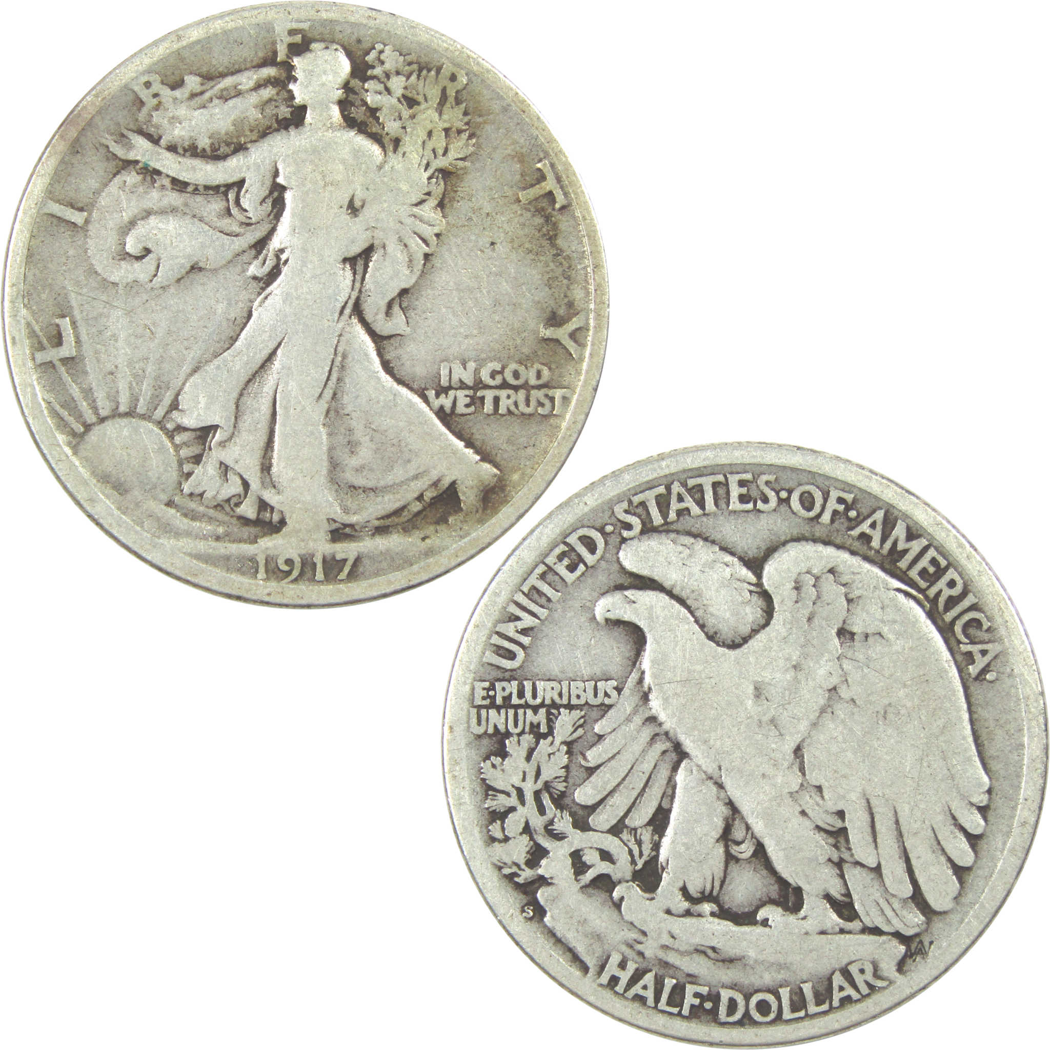 1917 S Reverse Liberty Walking Half Dollar G Good Silver SKU:I15565