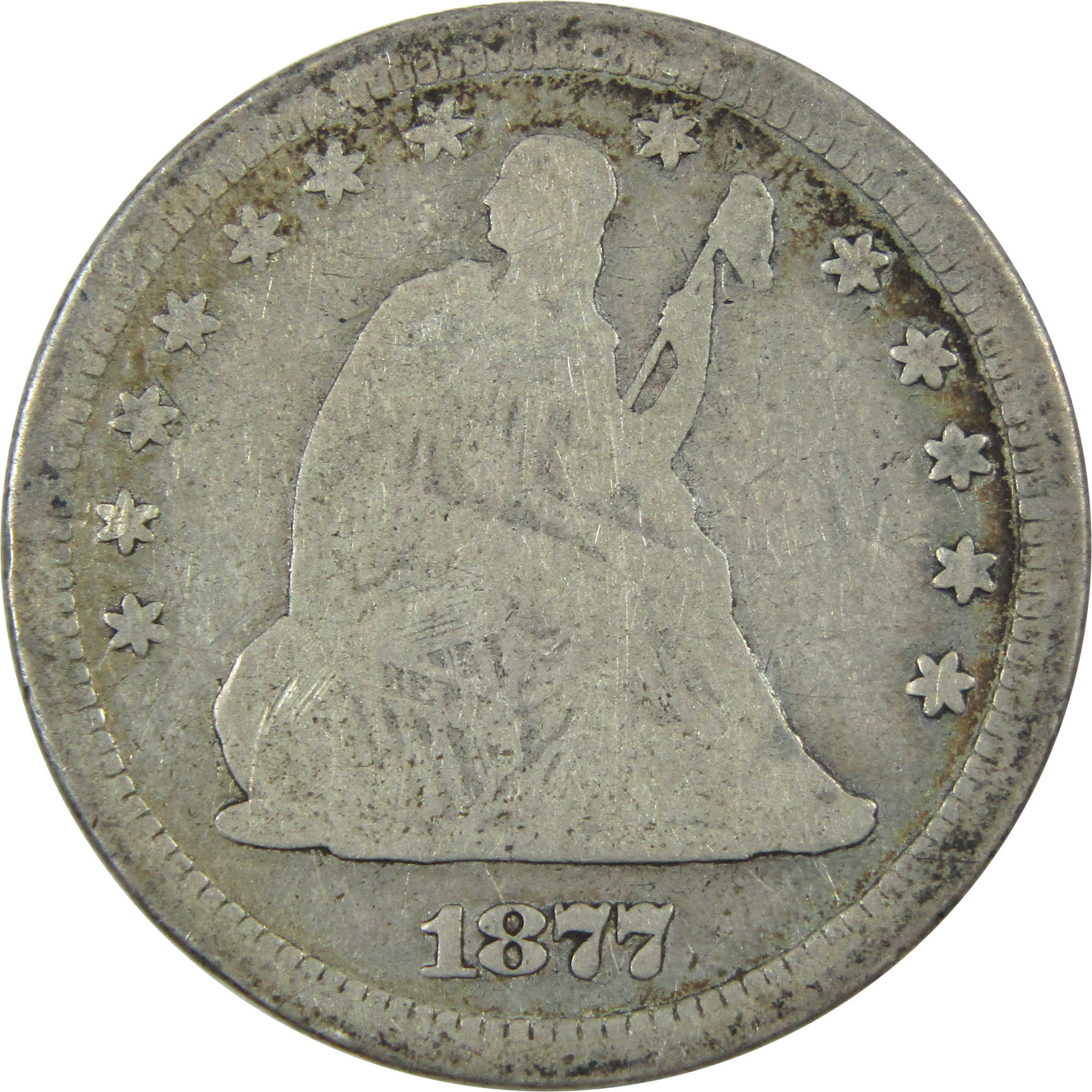 1877 Seated Liberty Quarter VG Very Good Details Silver 25c SKU:I14839