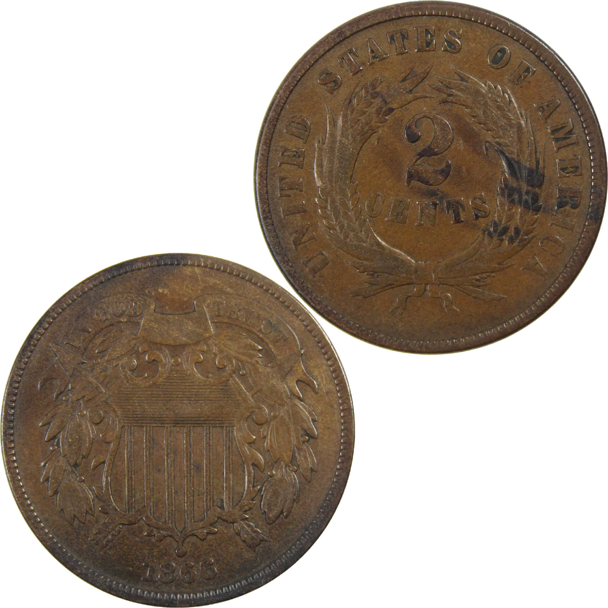 1866 Two Cent Piece VG Very Good 2c Coin SKU:I12591