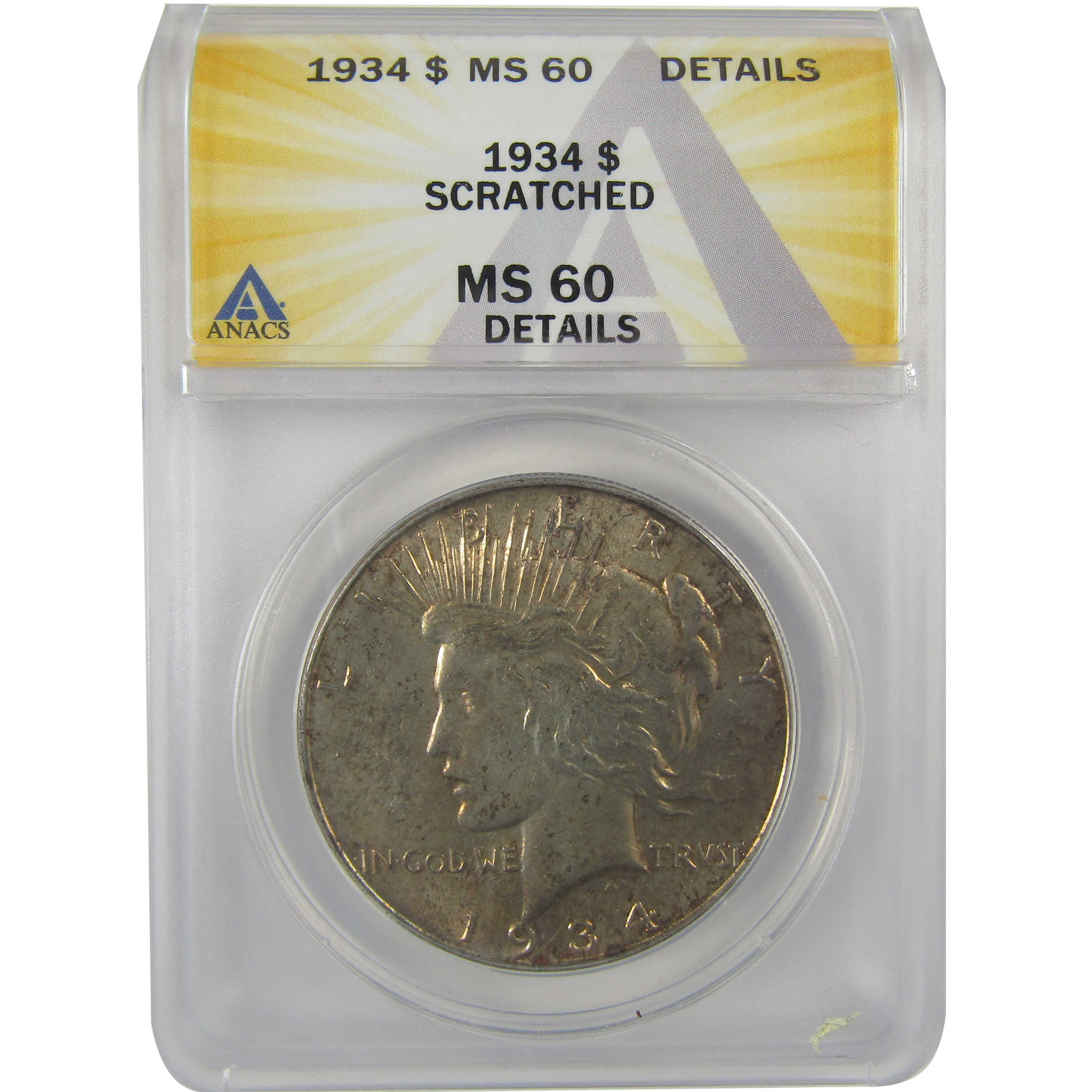 1934 Peace Dollar MS 60 Details ANACS Silver Uncirculated SKU:I21551
