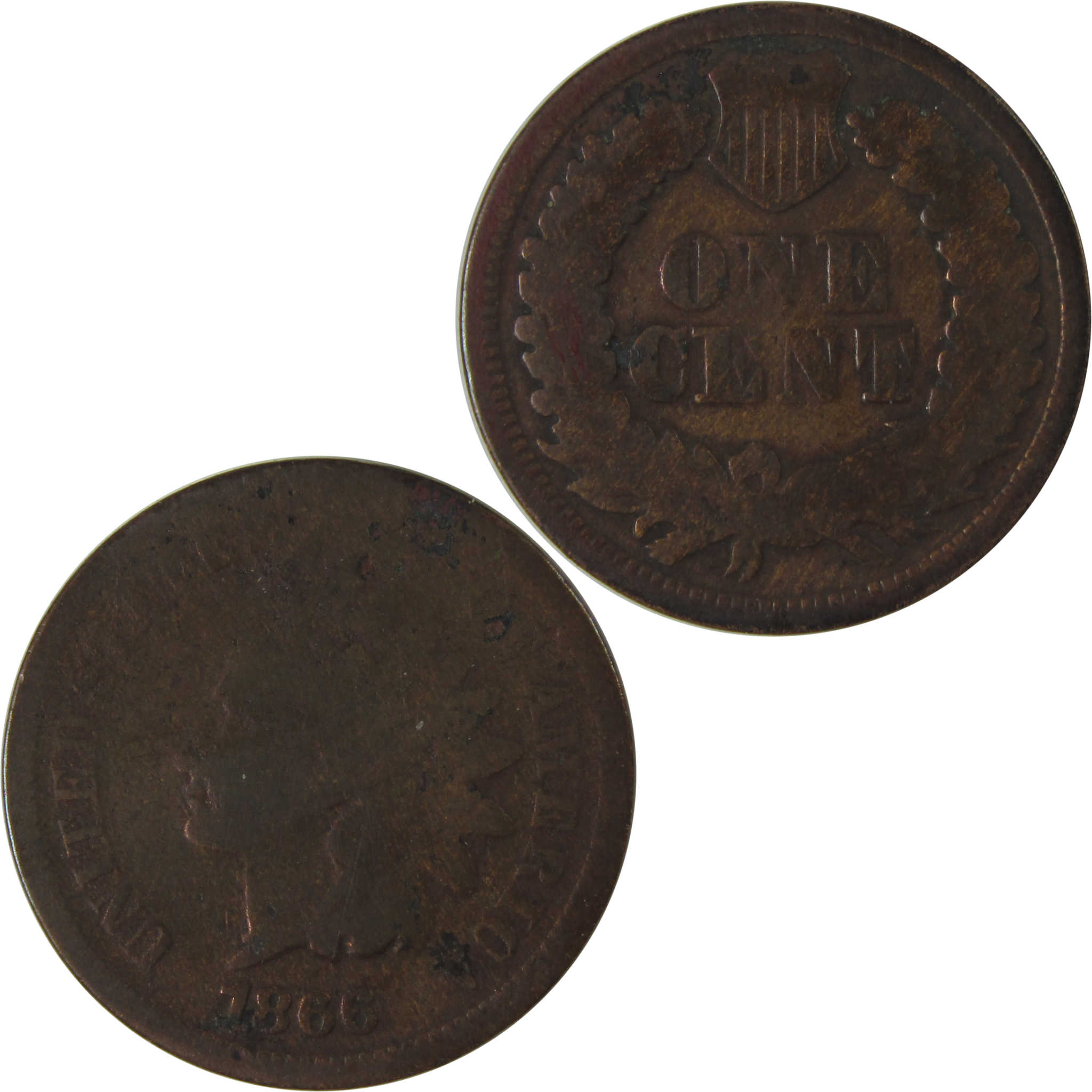 1866 Indian Head Cent AG About Good Details Penny 1c Coin SKU:I22736