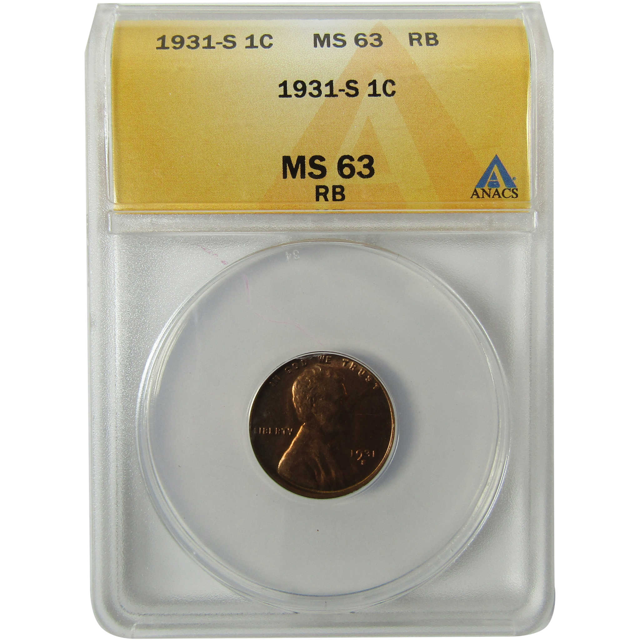 1931 S Lincoln Wheat 1c MS 63 RB ANACS Struck Through Error SKU:I28426