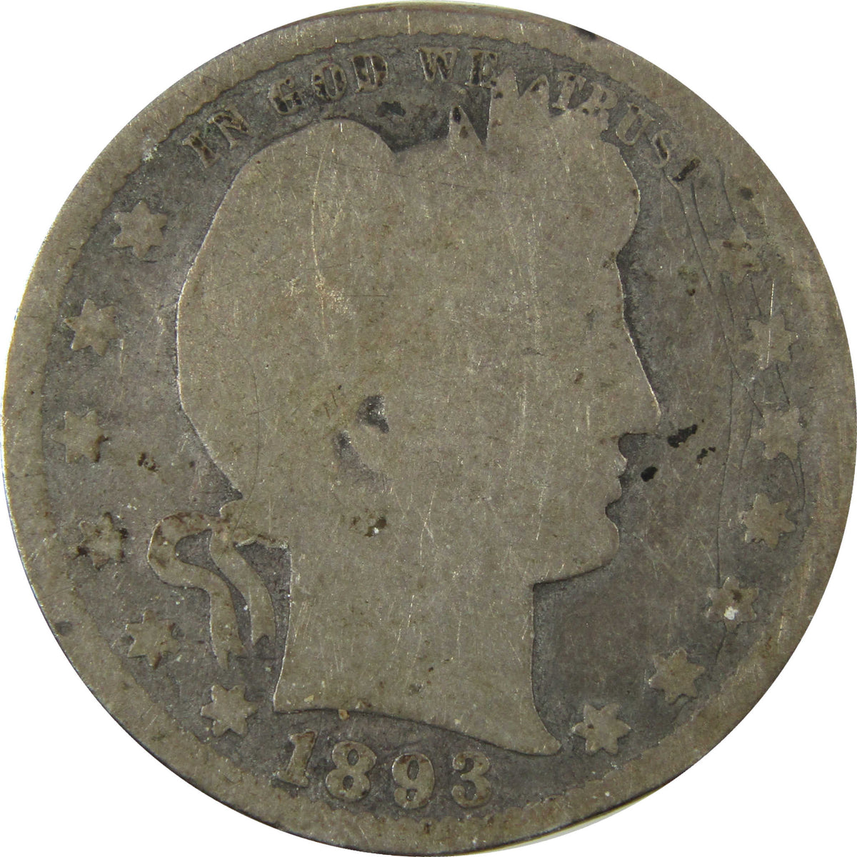 1893 S Barber Silver Quarter G Good Details 25c Coin SKU:I28544