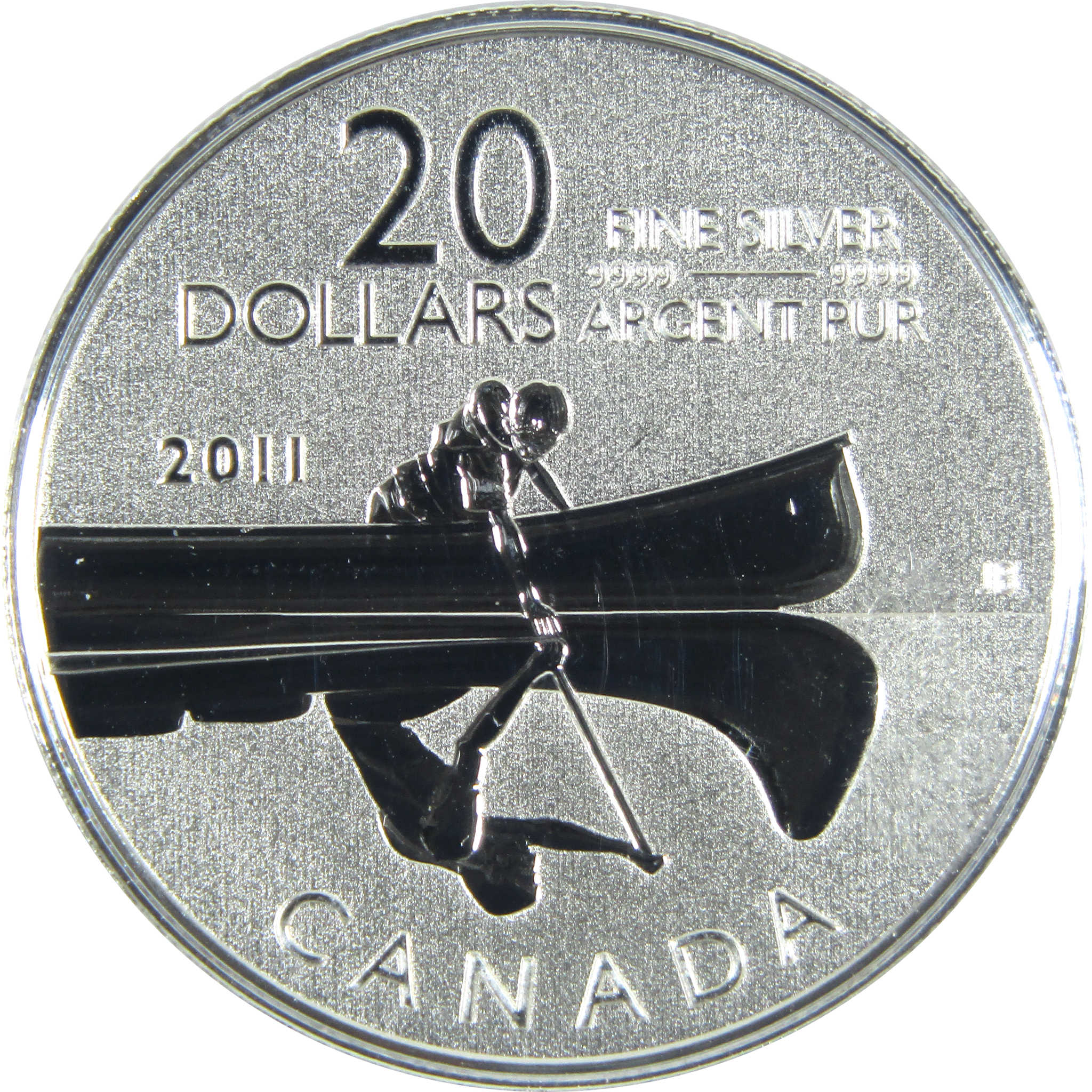 2011 Canoe Paddler With Reflection Canadian .999 Silver SKU:CPC7521