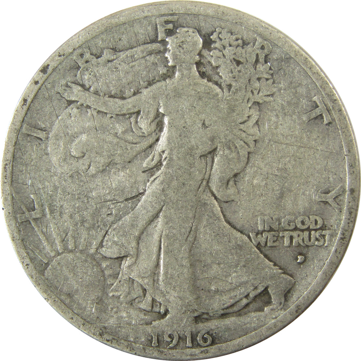 1916 D Liberty Walking Silver 50c VG Very Good Details SKU:I29020