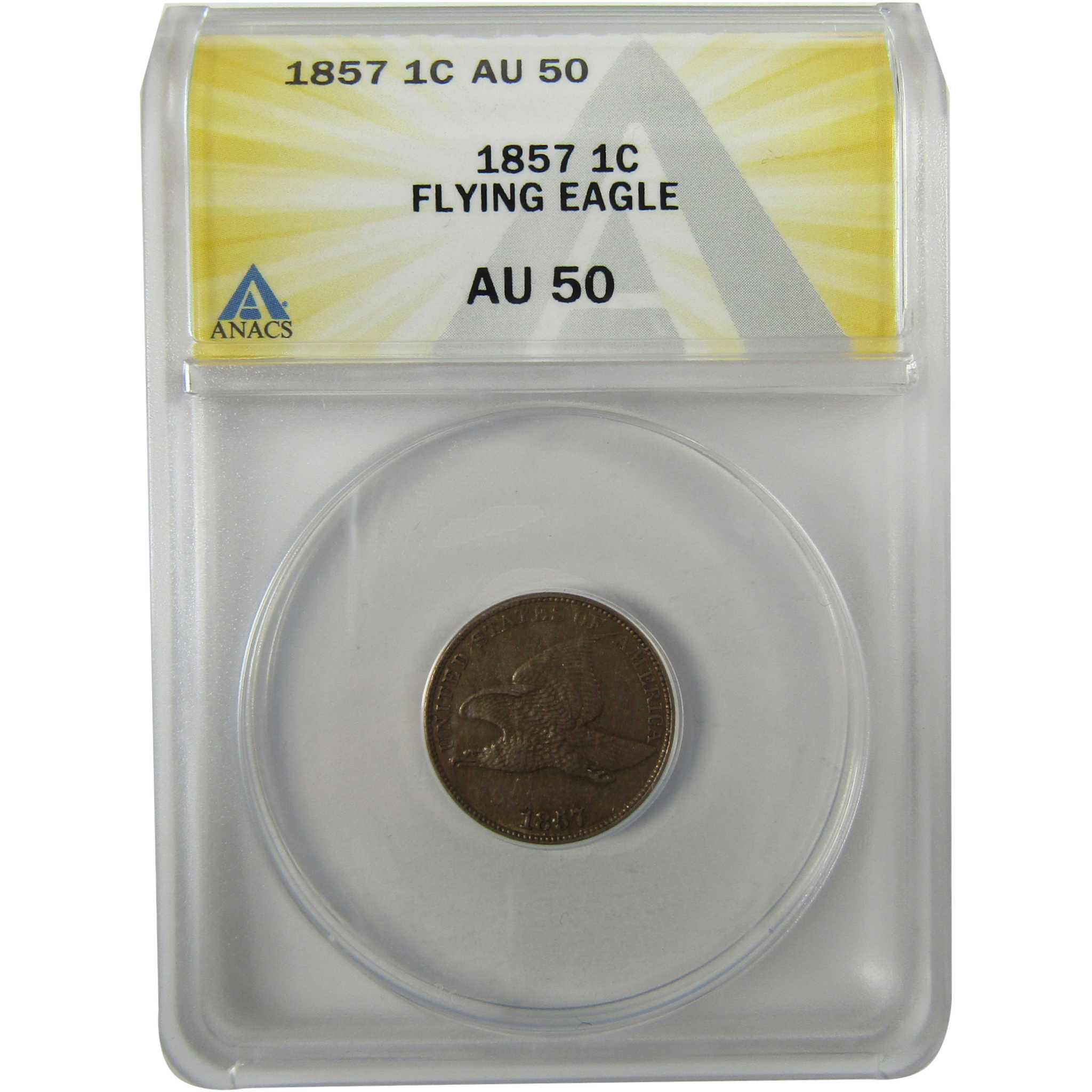 1857 Flying Eagle Cent AU 50 ANACS Penny 1c Coin SKU:I27981