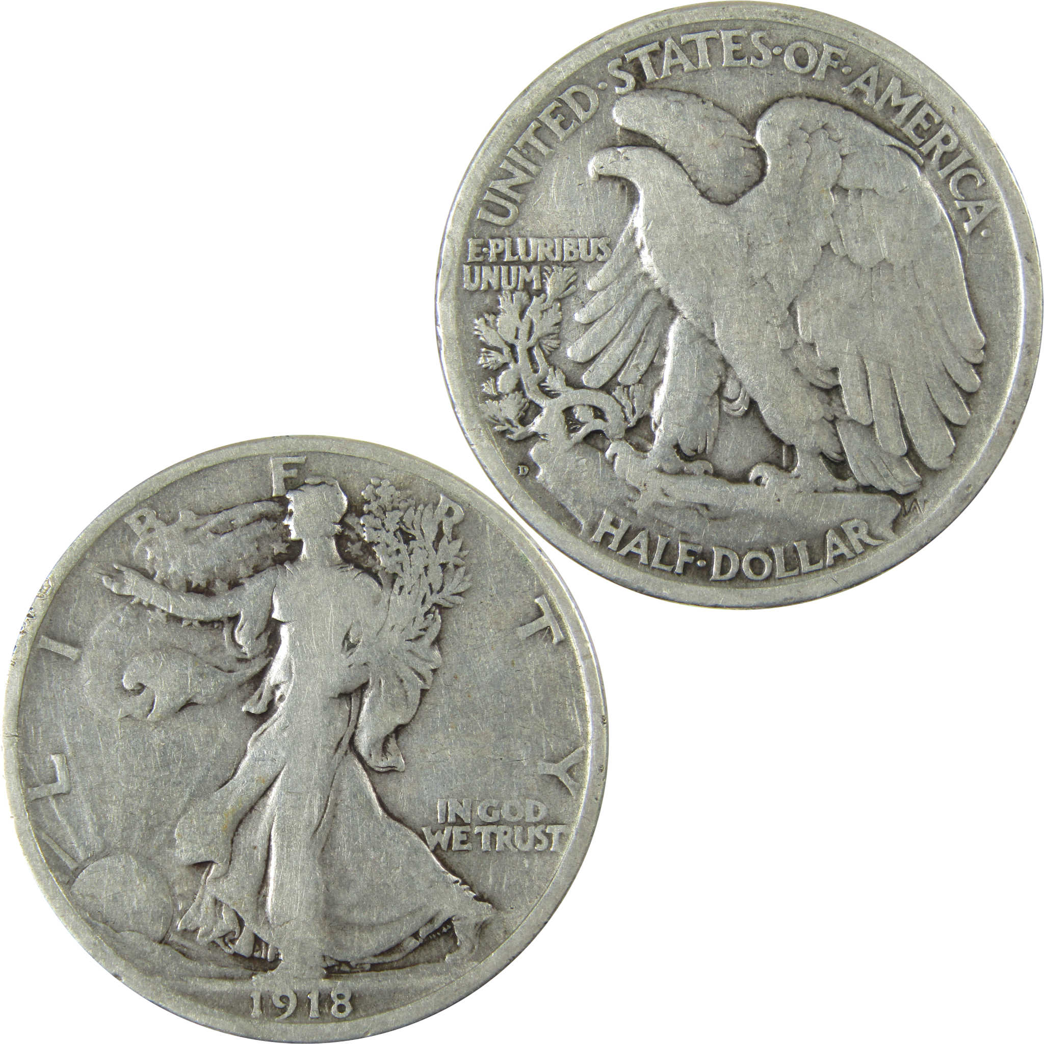 1918 D Liberty Walking Silver Half Dollar VG Very Good SKU:I26010