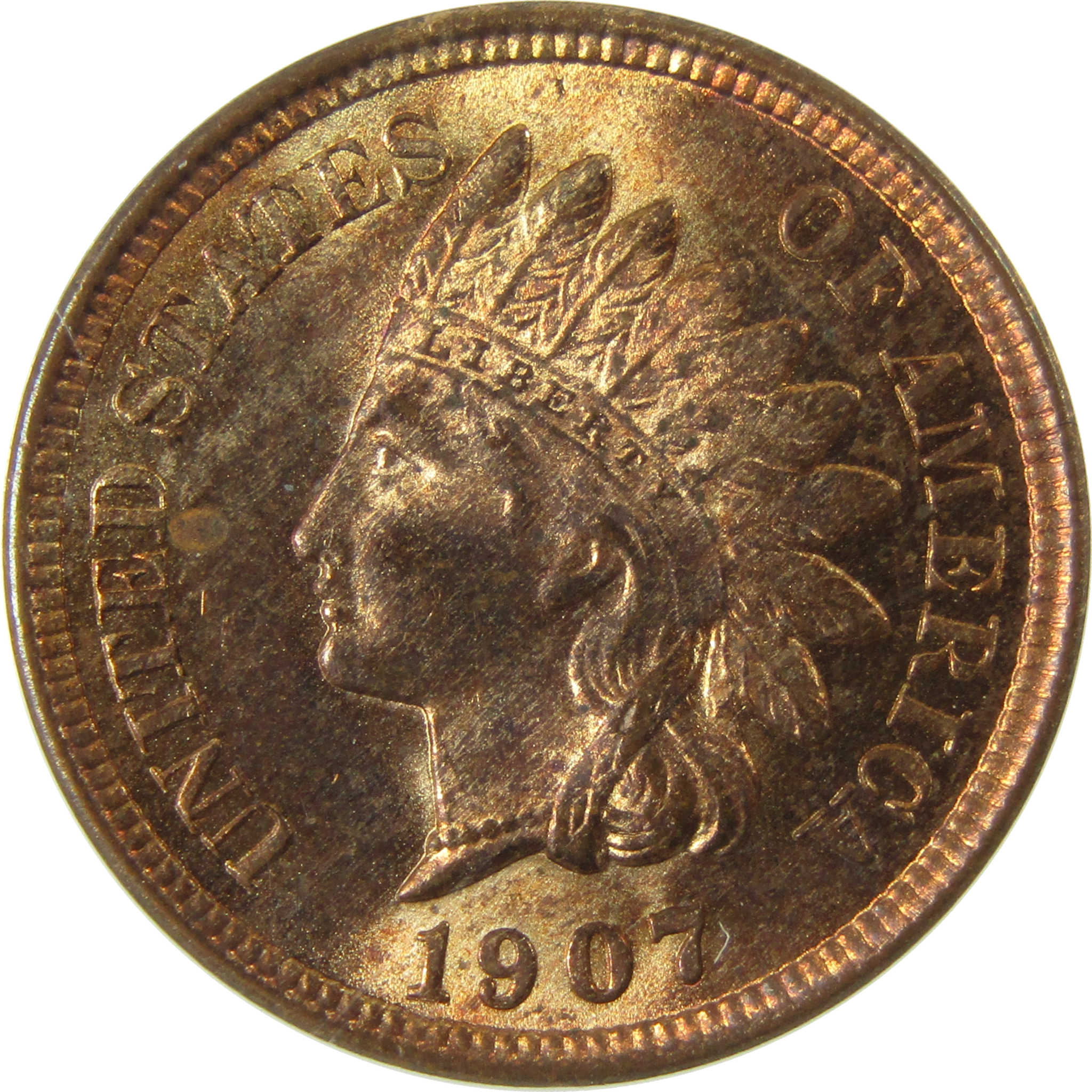 1907 Indian Head Cent MS 63 RB ANACS Uncirculated Penny SKU:I28393